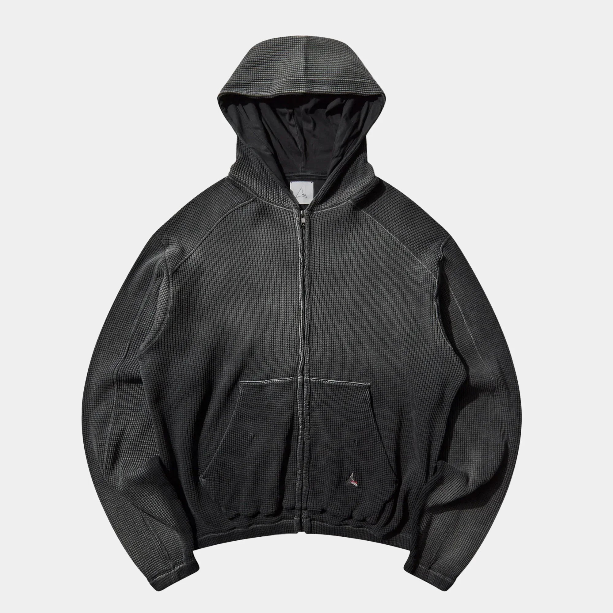 ROA Bee Sun Faded Waffle Zip Up Hoodie - Black