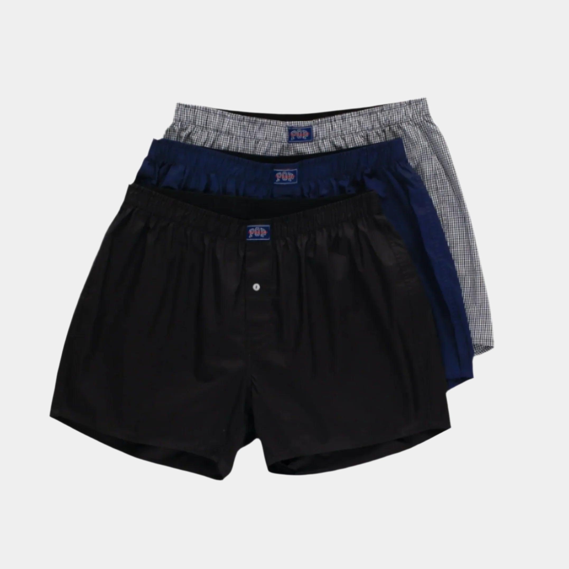 Pop Trading Company Boxer Shorts 3-Pack - Black/Navy/Check - Never Never