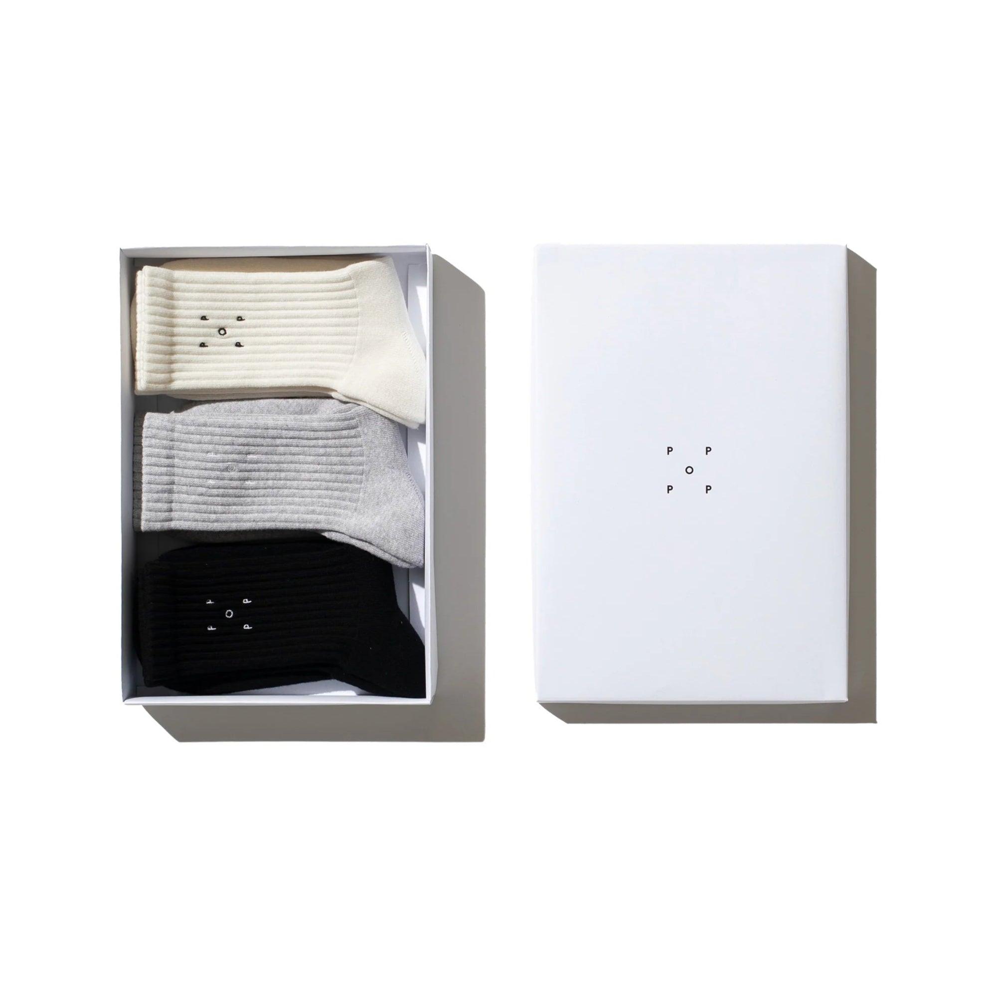 Pop Trading Company Socks 3-Pack - Black/Off White/Grey - Never Never