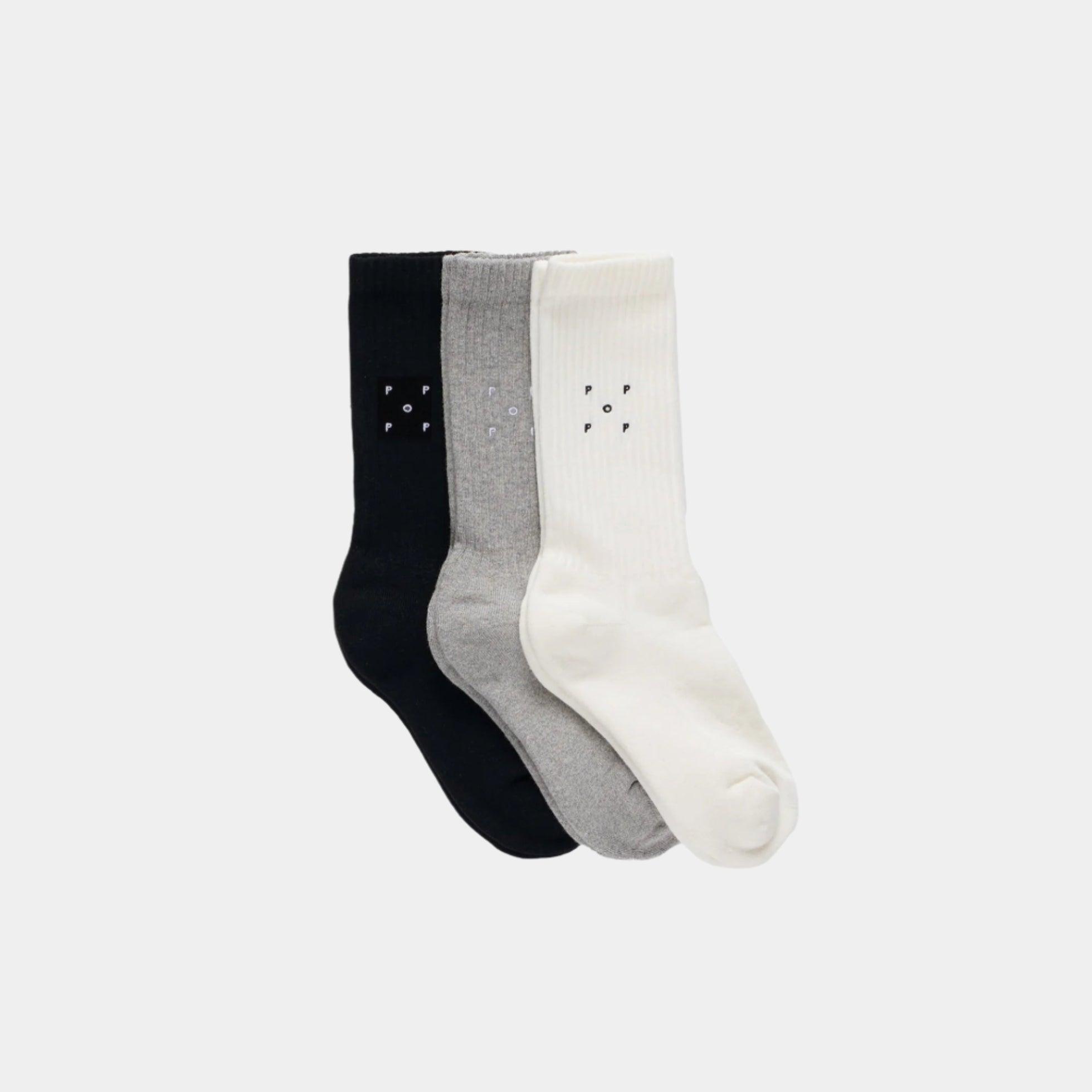Pop Trading Company Socks 3-Pack - Black/Off White/Grey - Never Never