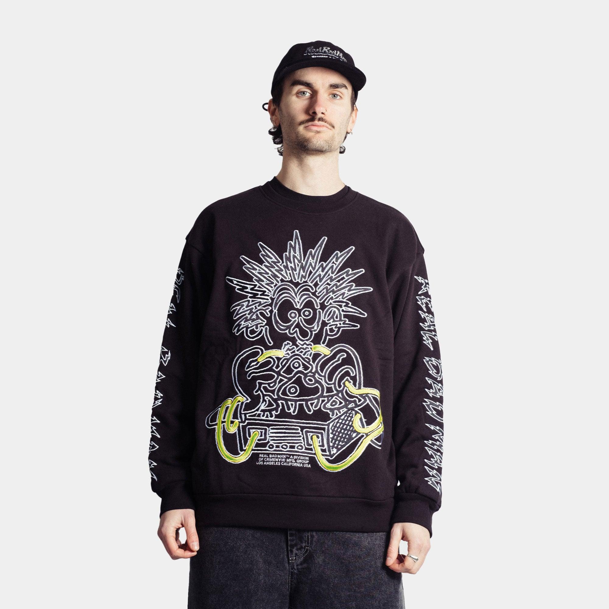 Real Bad Man Electrified Crew Fleece - Washed Black - Never Never