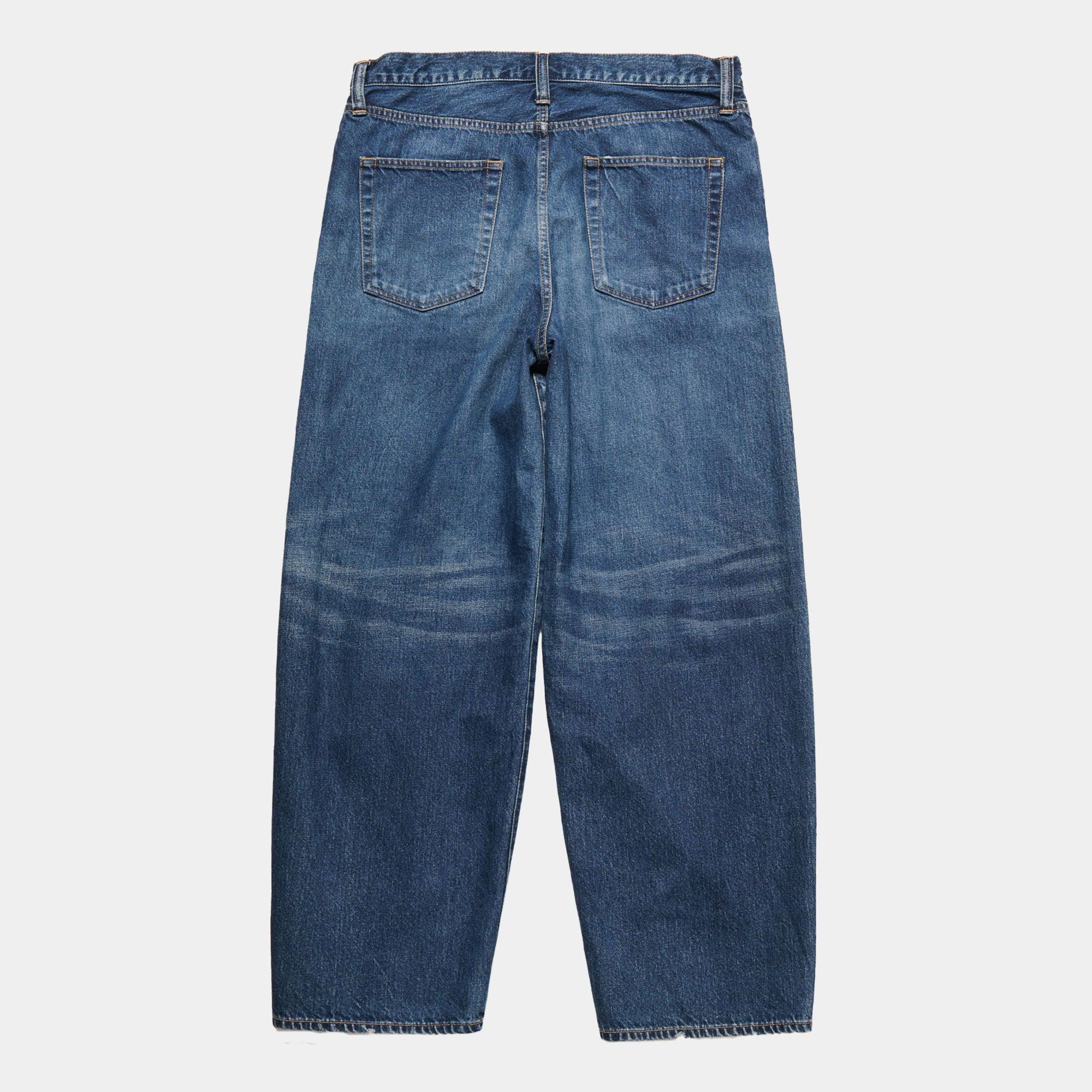 Uniform Experiment Damaged Hem Tuck Wide Straight Jeans - Indigo - Never Never
