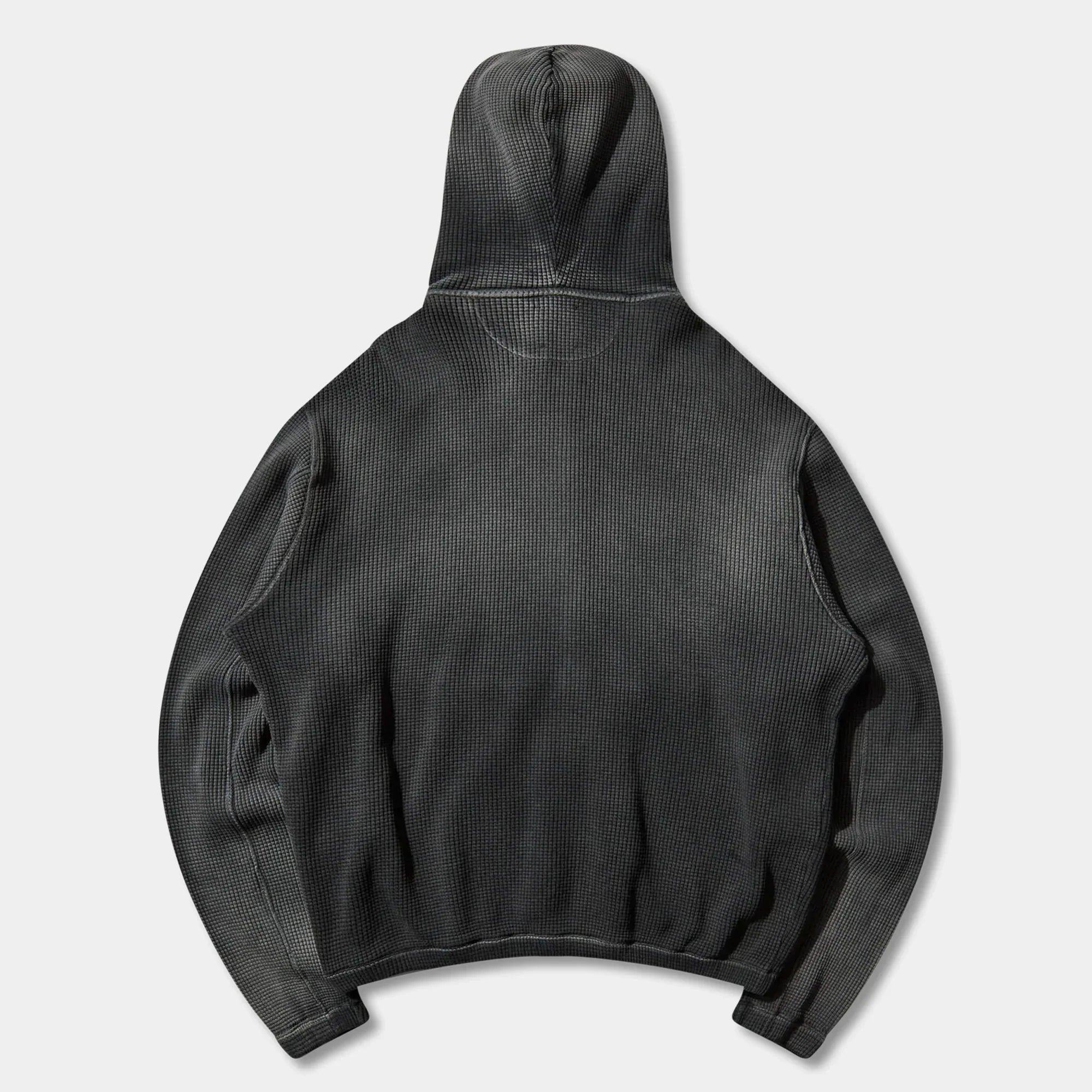 ROA Bee Sun Faded Waffle Zip Up Hoodie - Black