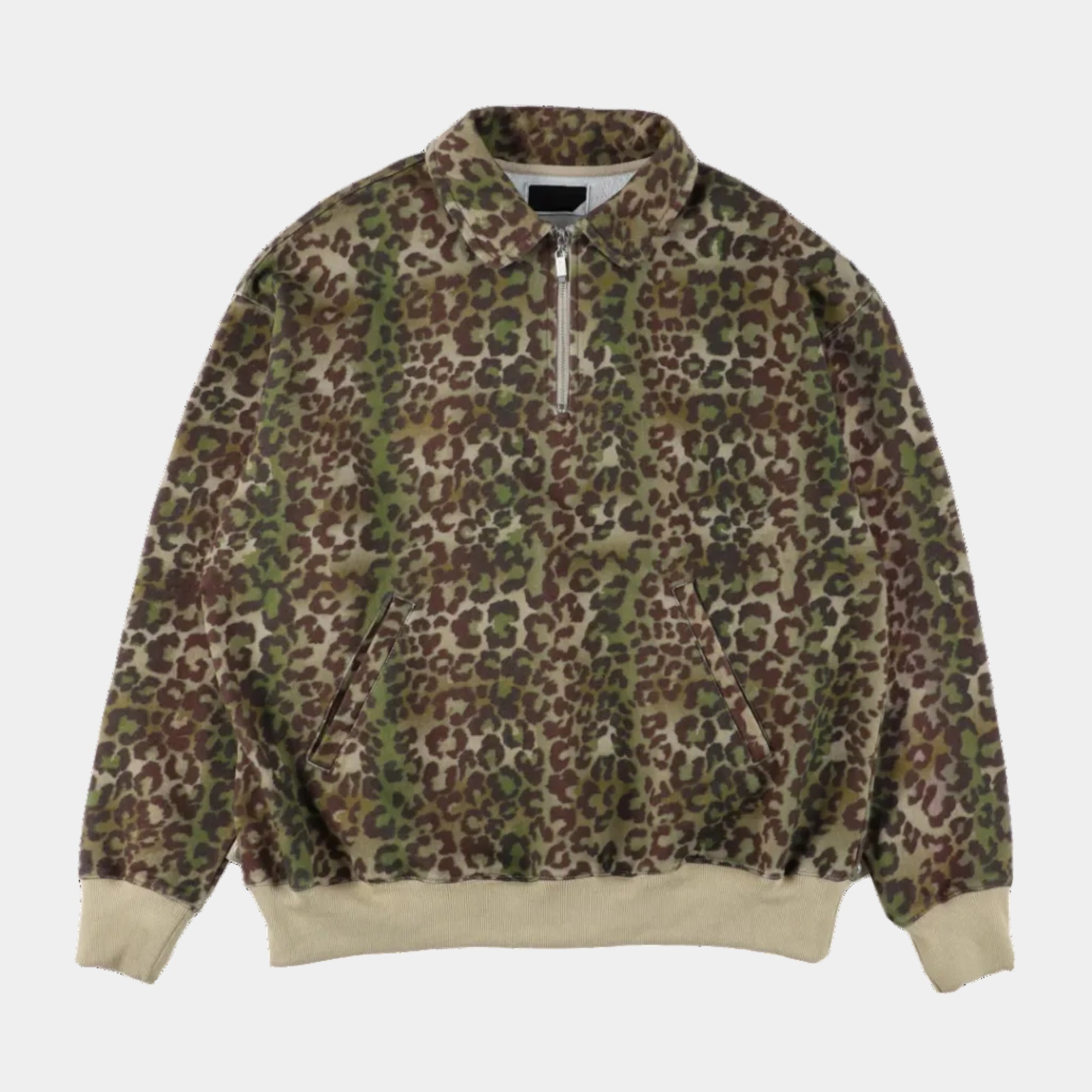 Phingerin Dyed Heather Half Zip Collar Sweatshirt - Leopard