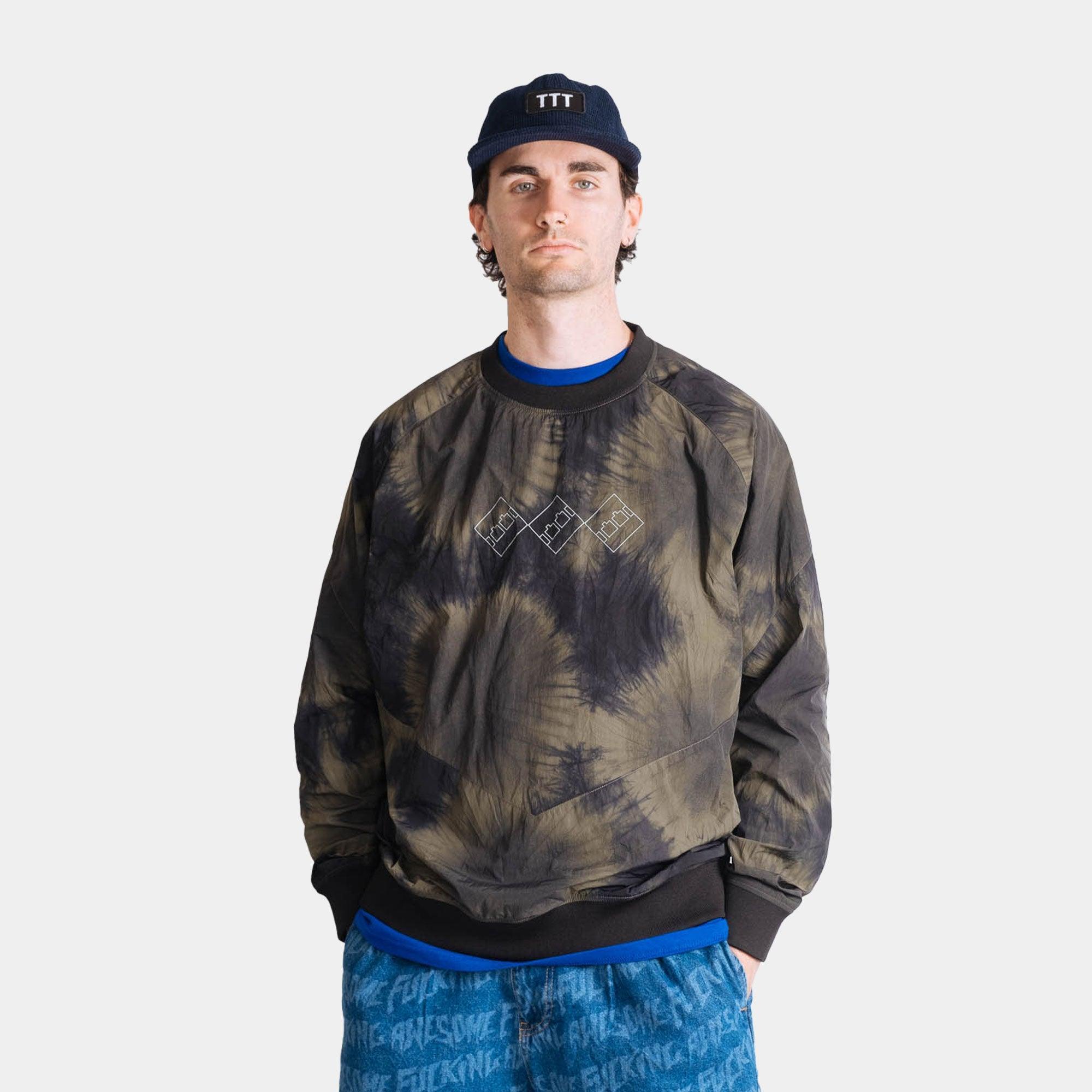 The Trilogy Tapes Tech Sports Crew - Black/Olive Marble - Never Never