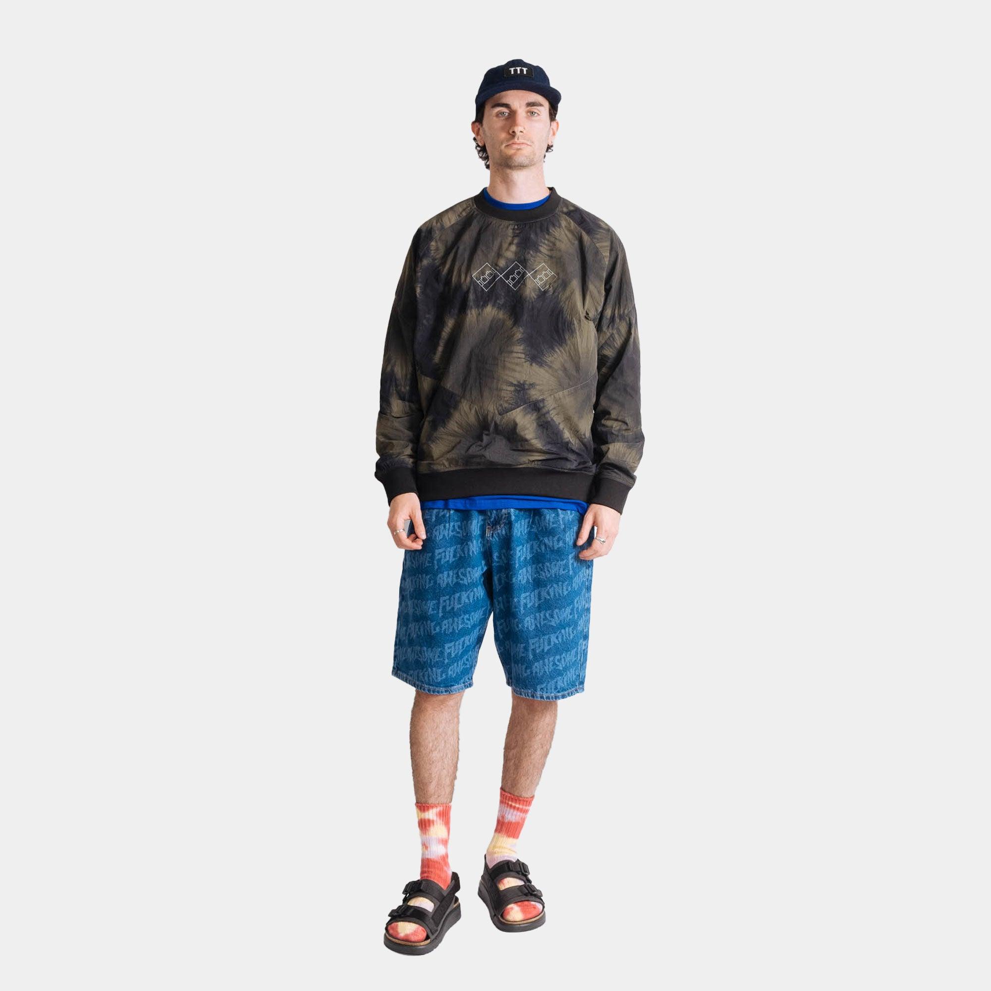 The Trilogy Tapes Tech Sports Crew - Black/Olive Marble - Never Never