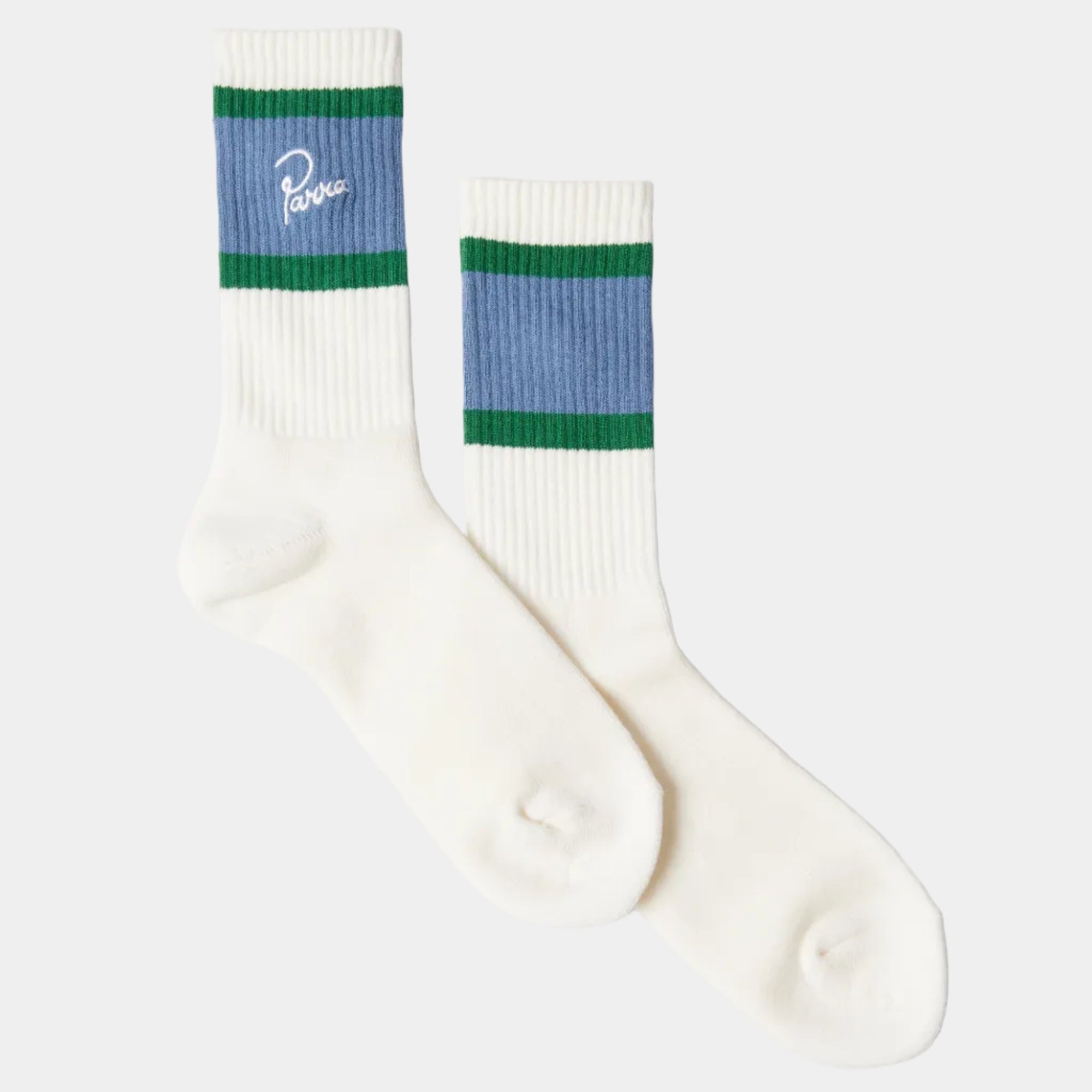 By Parra Signature Striped Crew Socks - White/Blue/Green