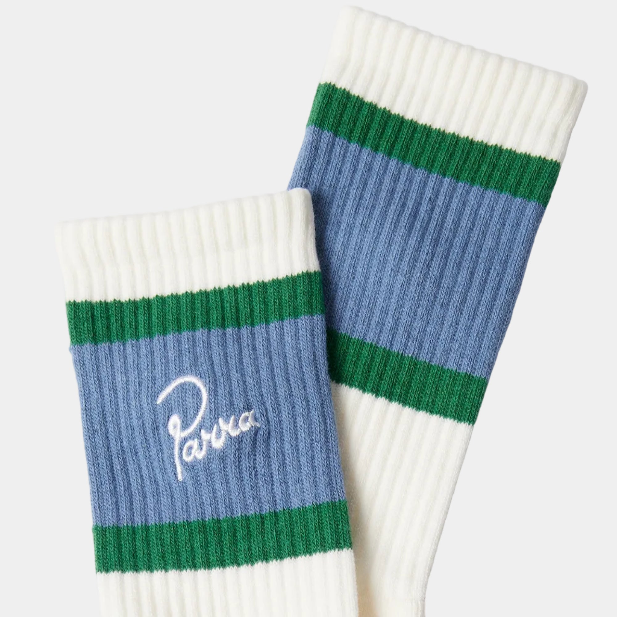 By Parra Signature Striped Crew Socks - White/Blue/Green