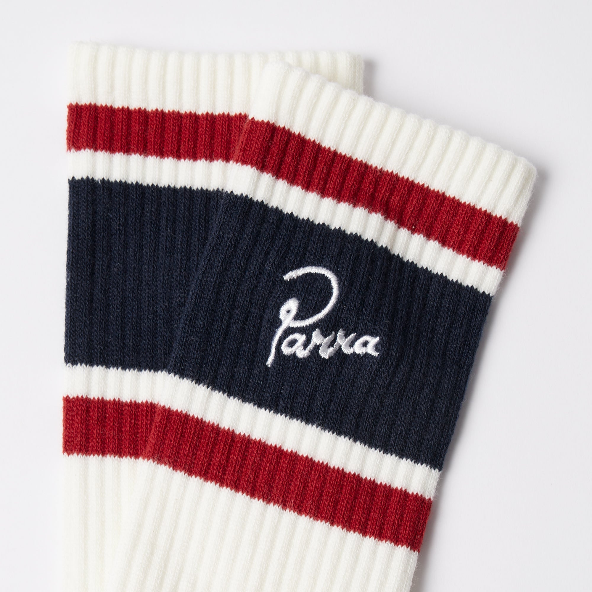 By Parra Signature Striped Crew Socks - White/Navy/Red