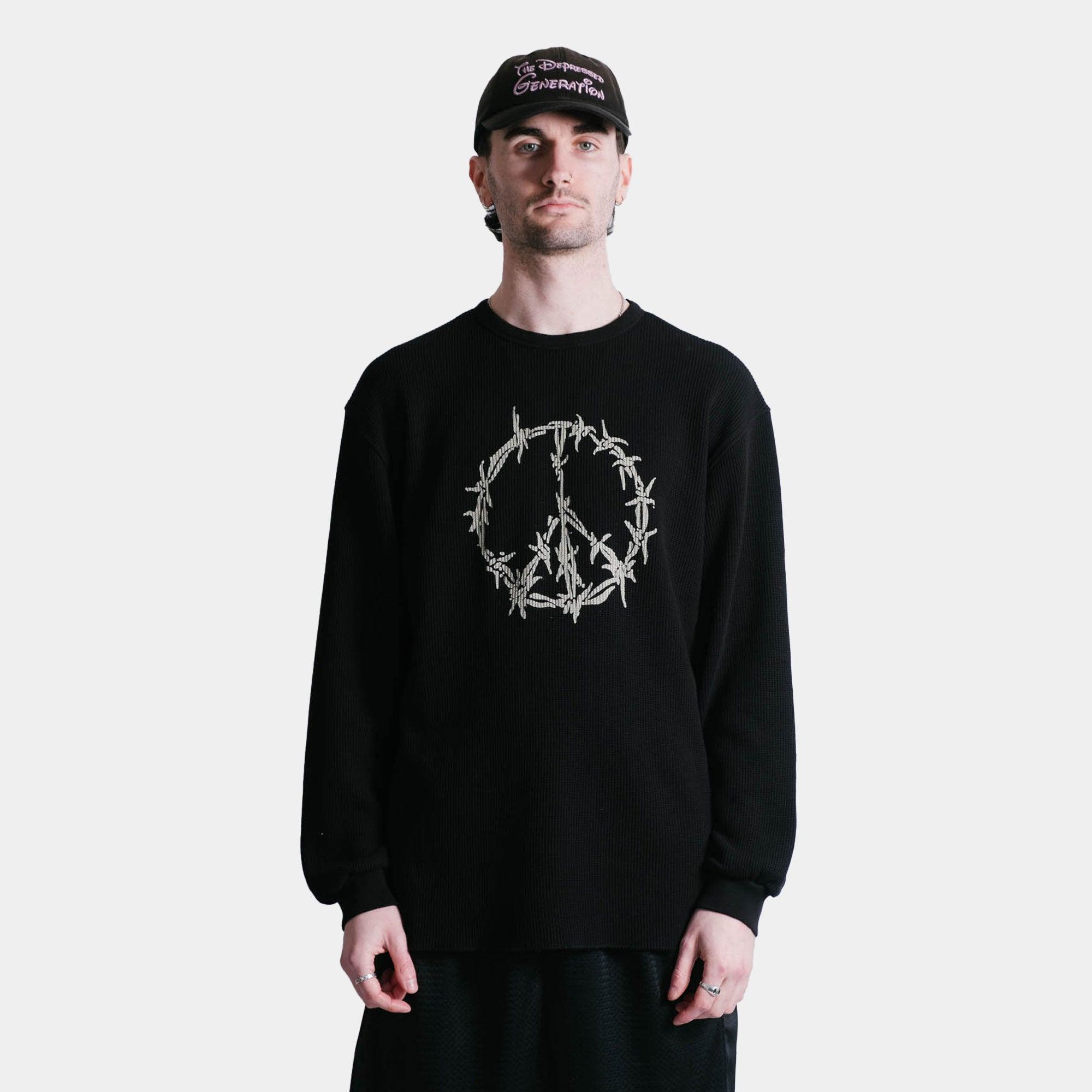 Aries Peace Press Gothic Waffle LS Tee - Black - Never Never