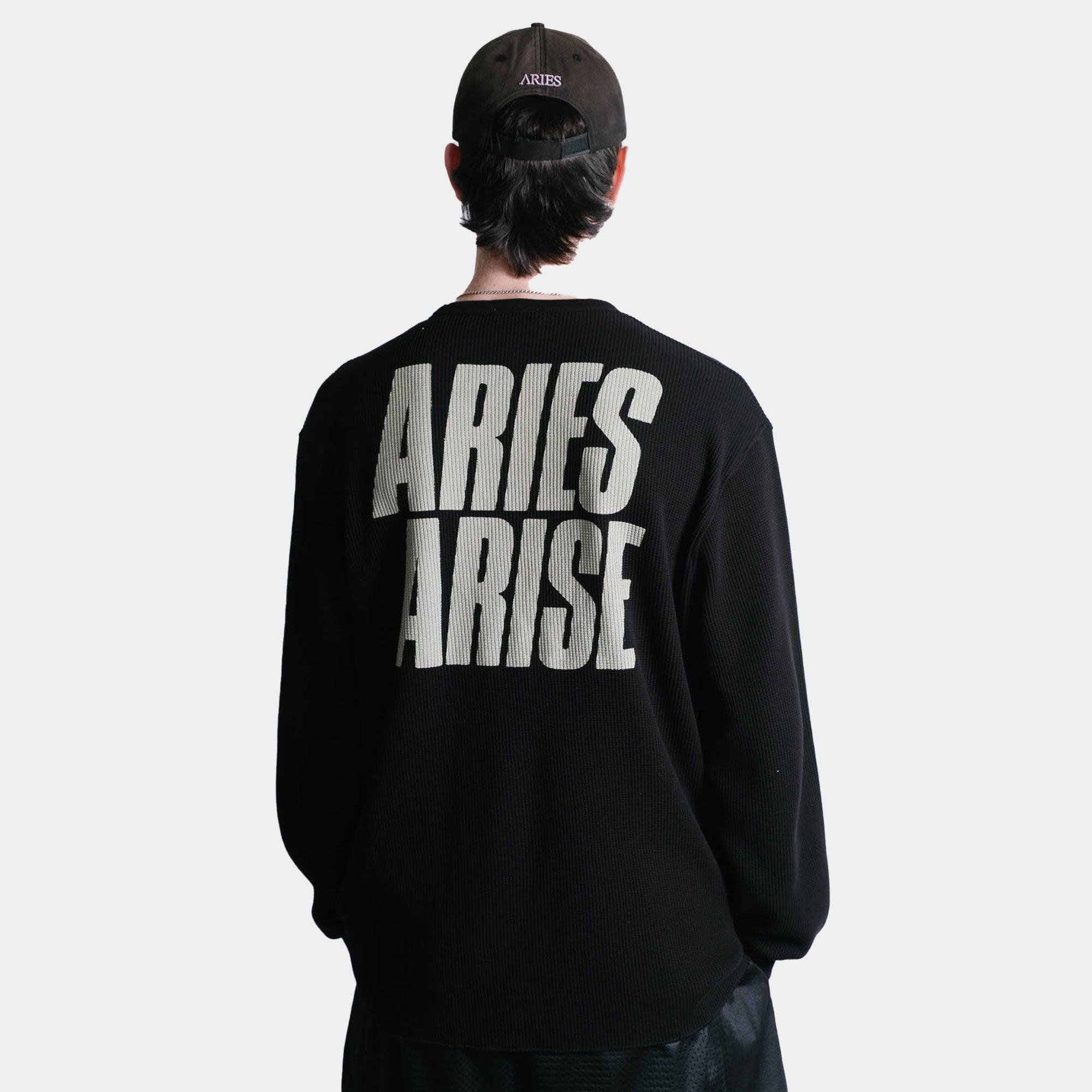 Aries Peace Press Gothic Waffle LS Tee - Black - Never Never