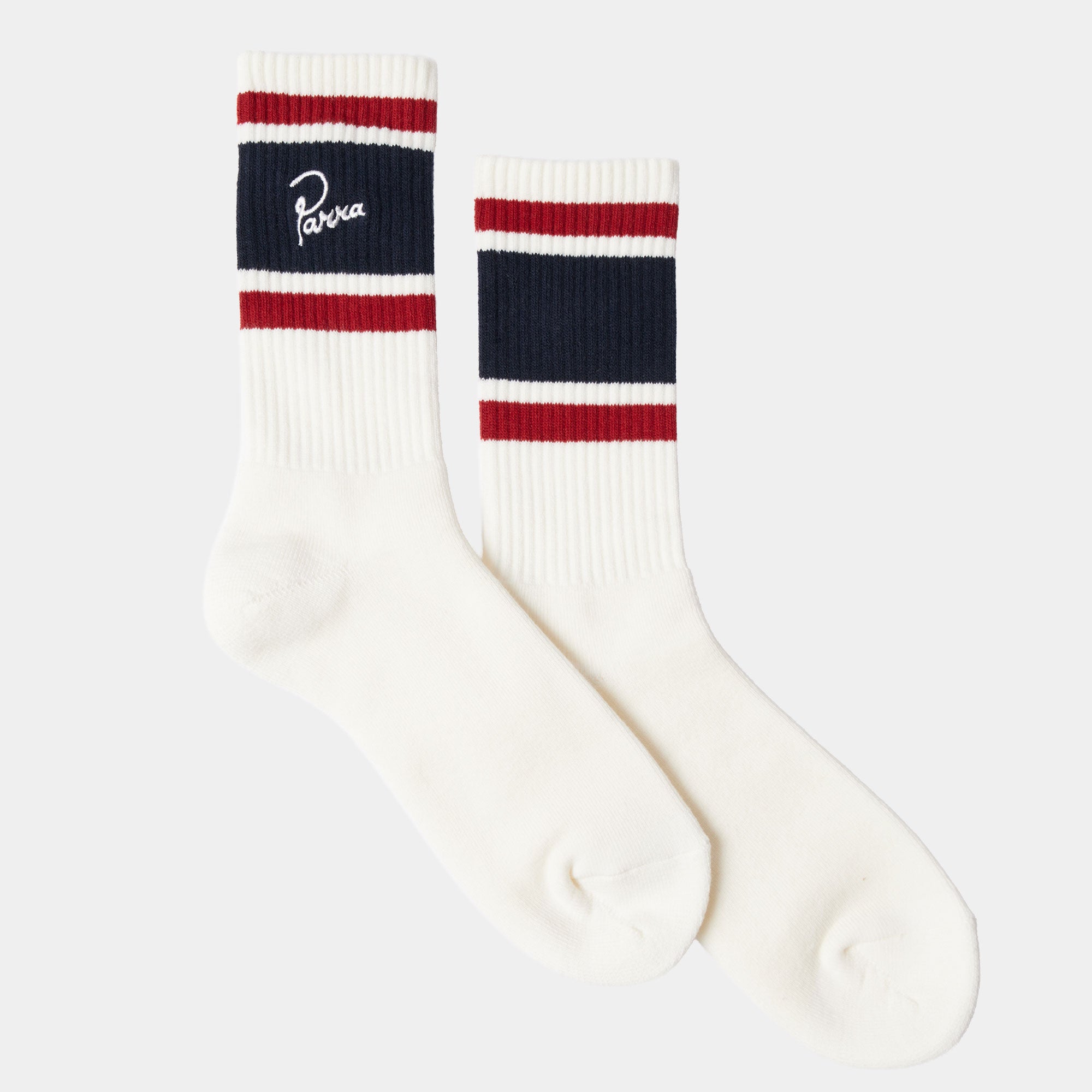 By Parra Signature Striped Crew Socks - White/Navy/Red