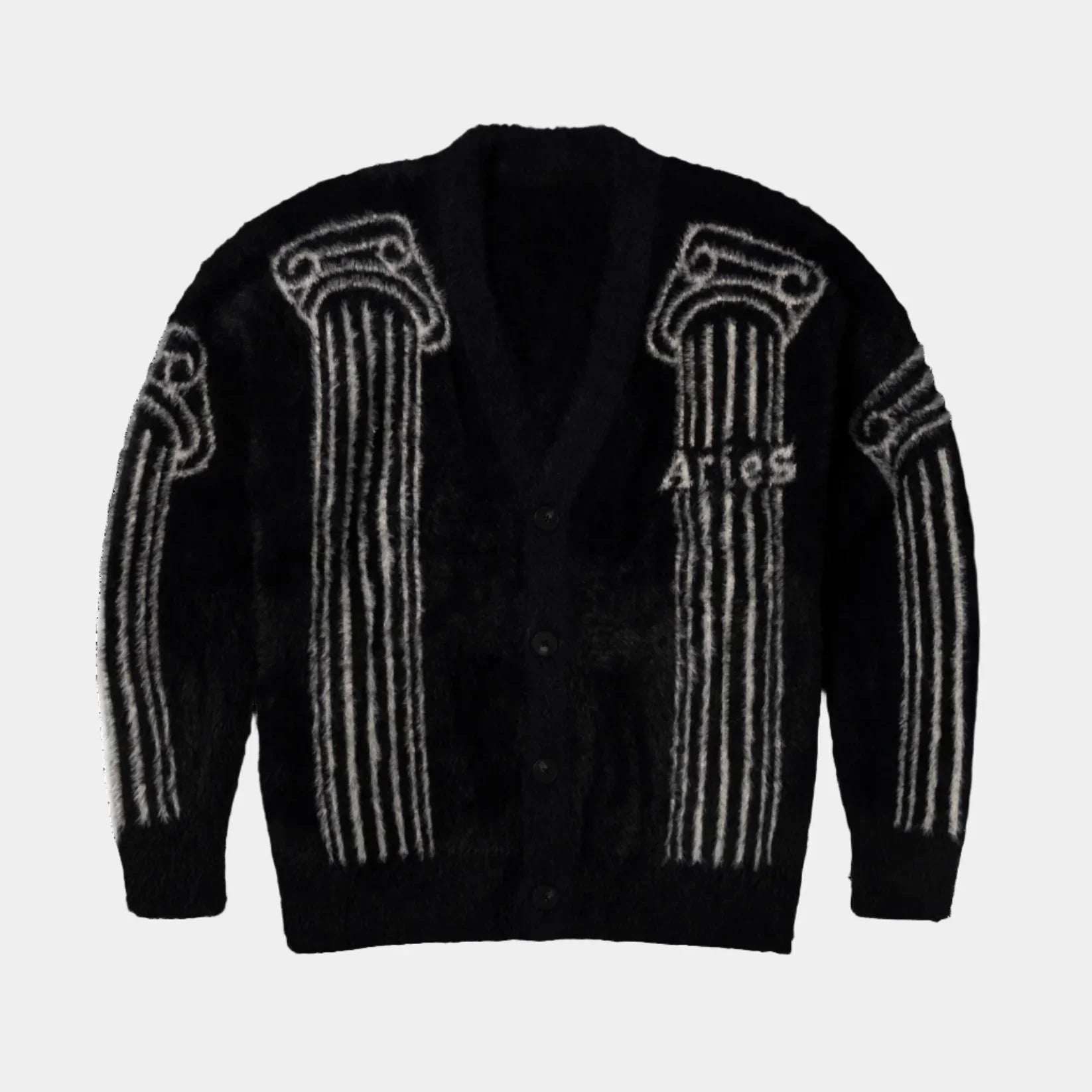 Aries Boucle Oversized Chenille Column Knit Cardigan - Black