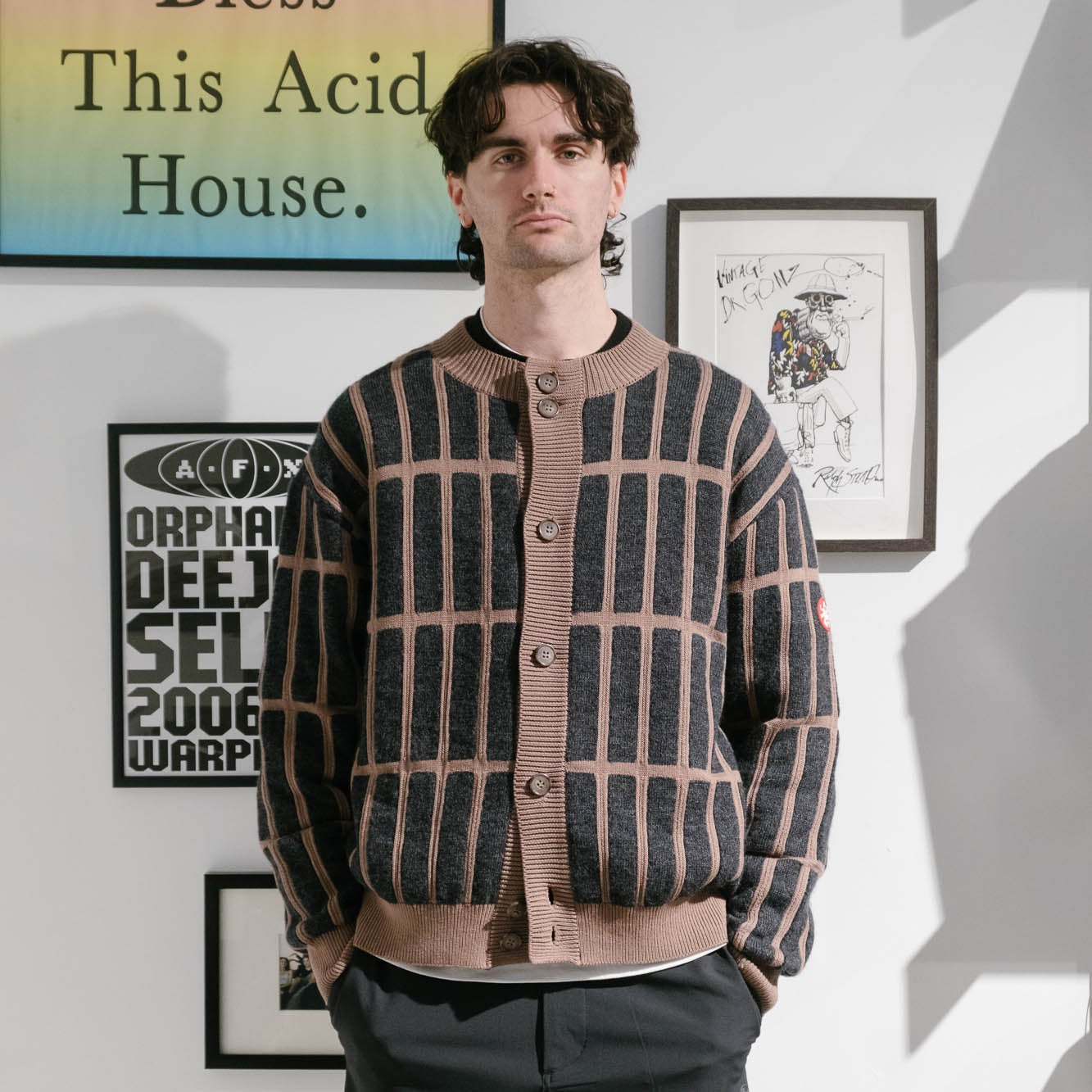 Cav Empt Rectangular Bar Knit Cardigan - Brown