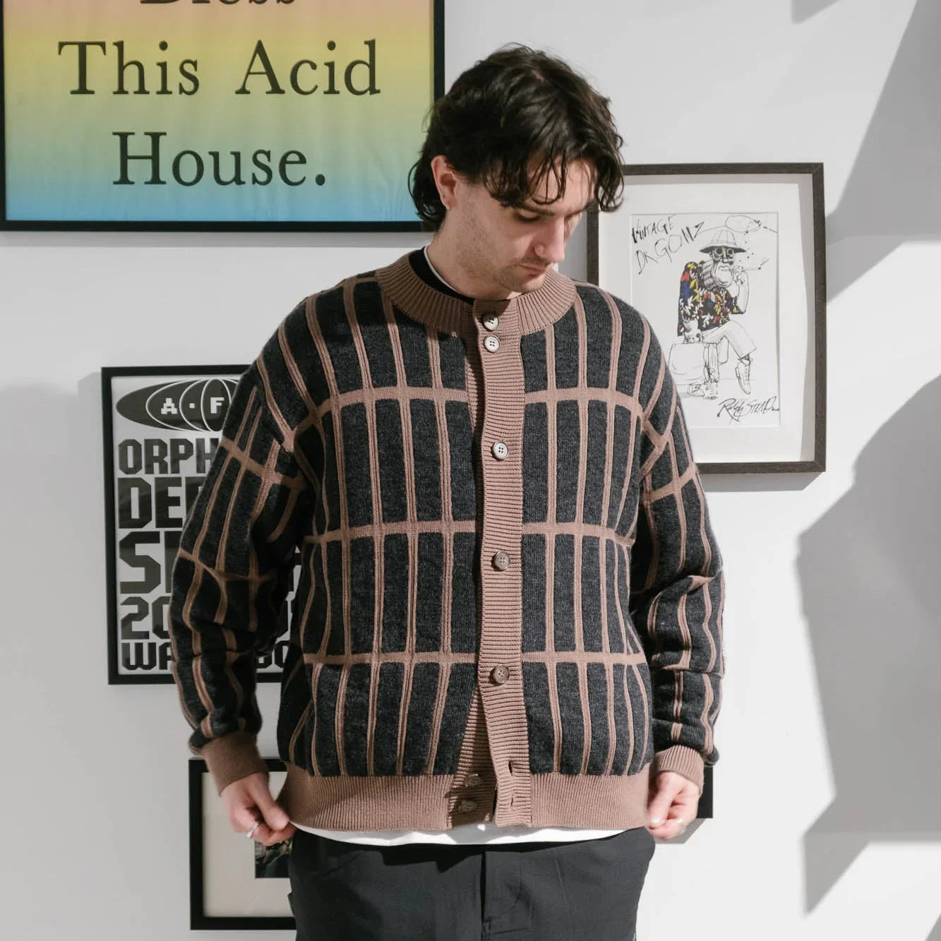 Cav Empt Rectangular Bar Knit Cardigan - Brown