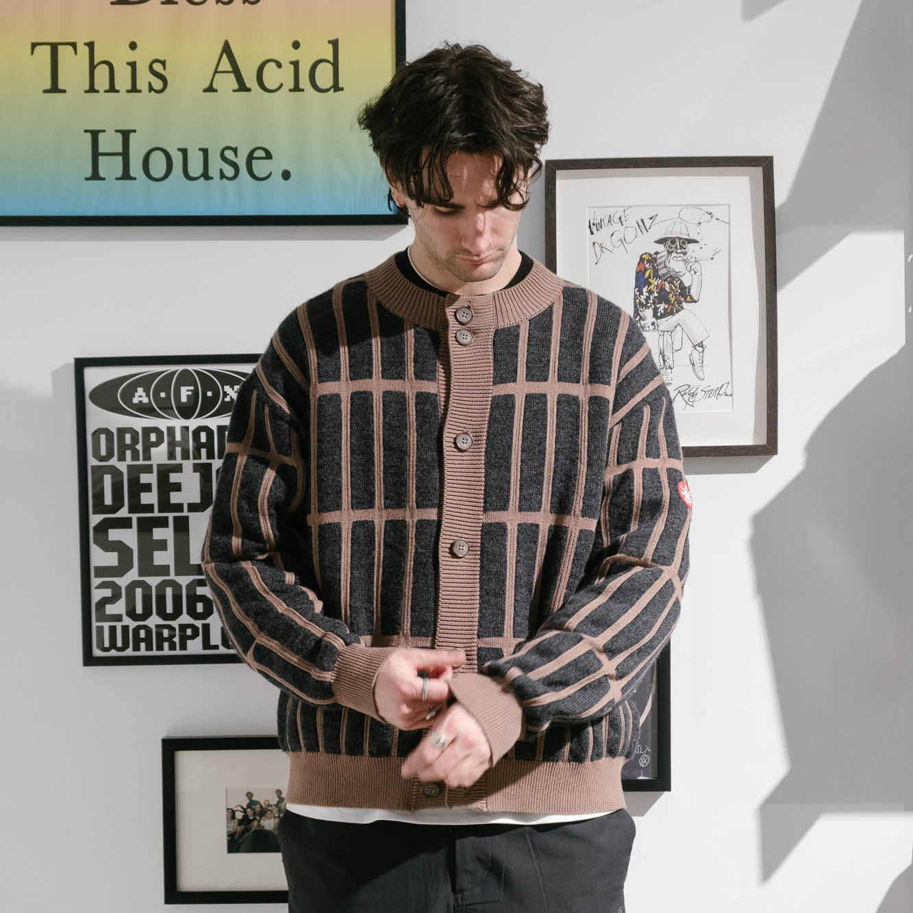 Cav Empt Rectangular Bar Knit Cardigan - Brown