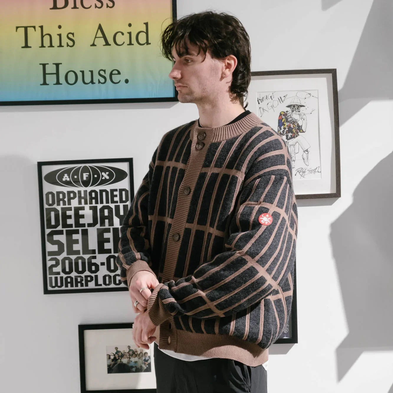 Cav Empt Rectangular Bar Knit Cardigan - Brown