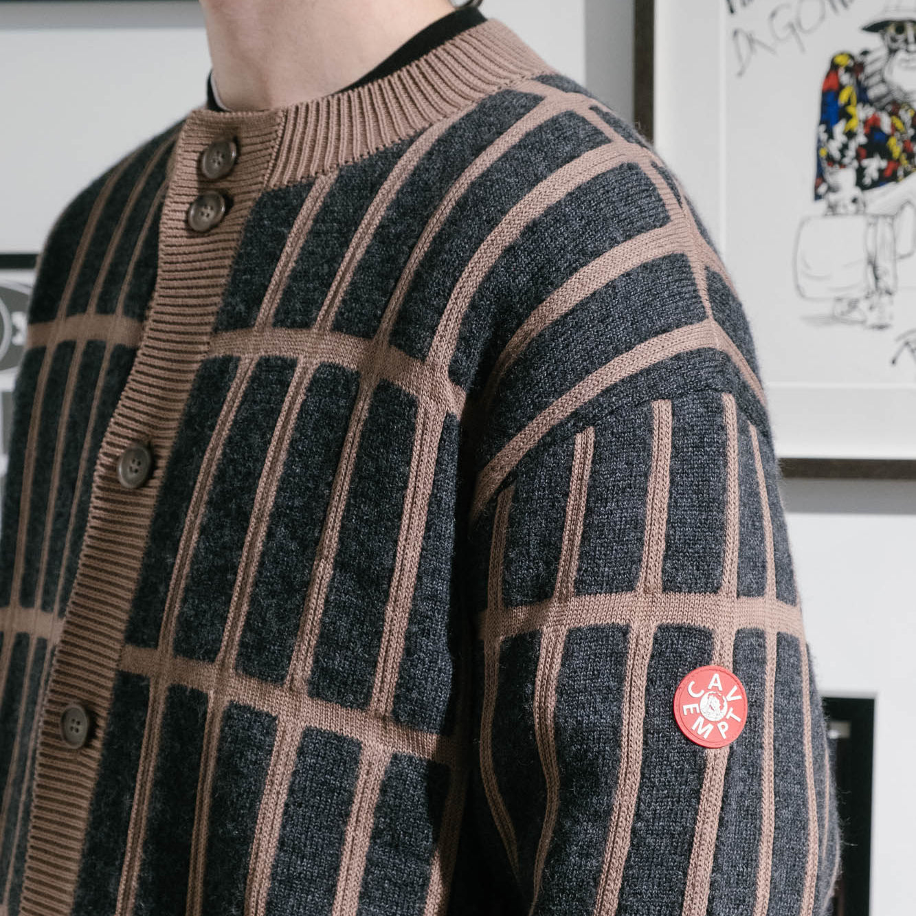 Cav Empt Rectangular Bar Knit Cardigan - Brown