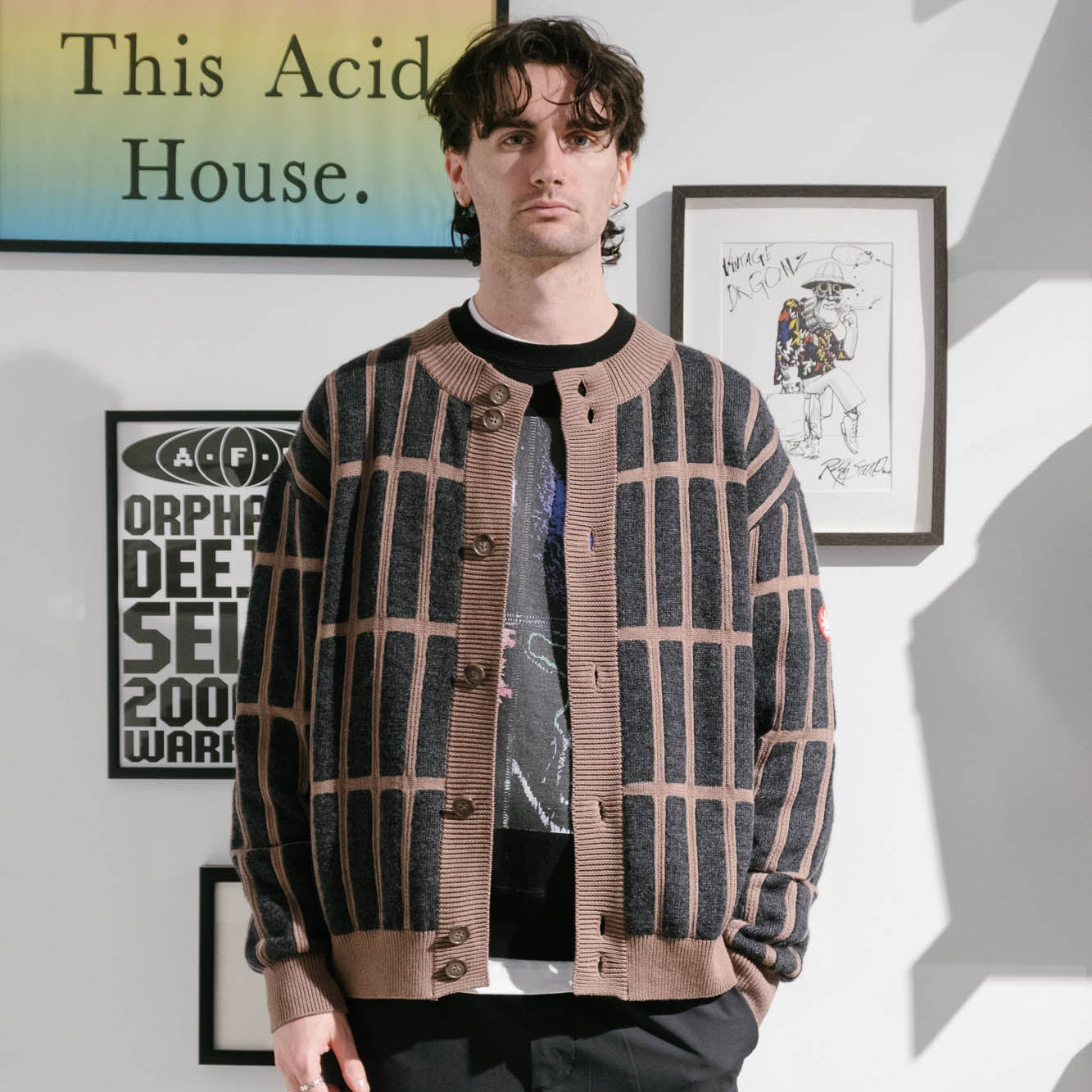 Cav Empt Rectangular Bar Knit Cardigan - Brown