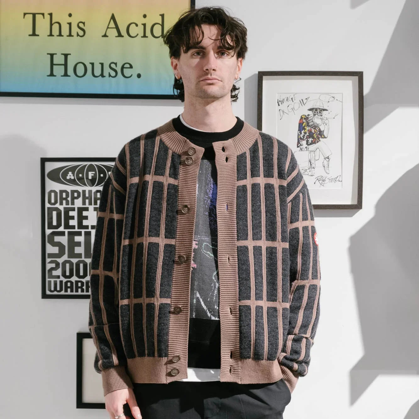 Cav Empt Rectangular Bar Knit Cardigan - Brown