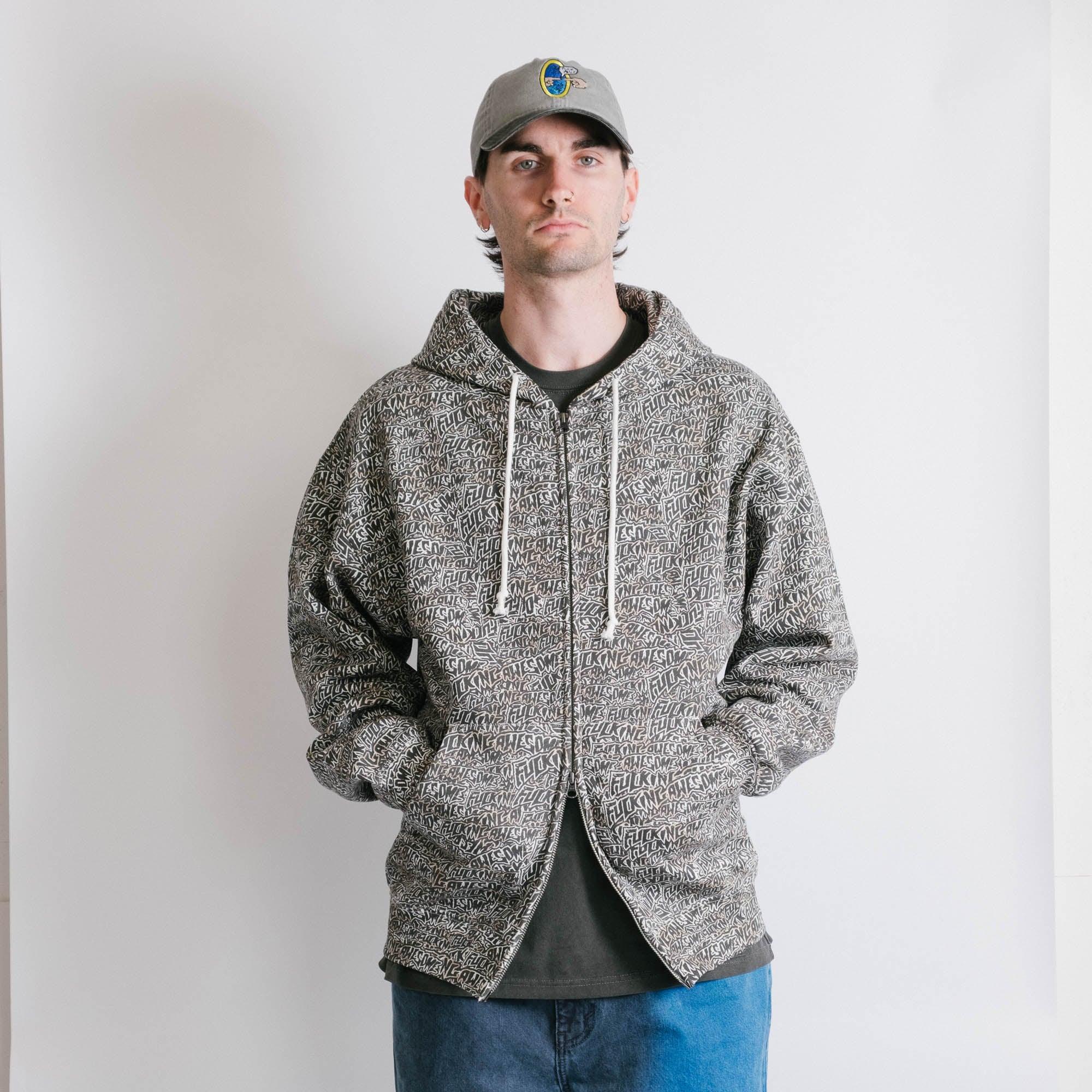 Fucking Awesome Burnt Sticker Stamp Zipped Hoodie - All Over Print