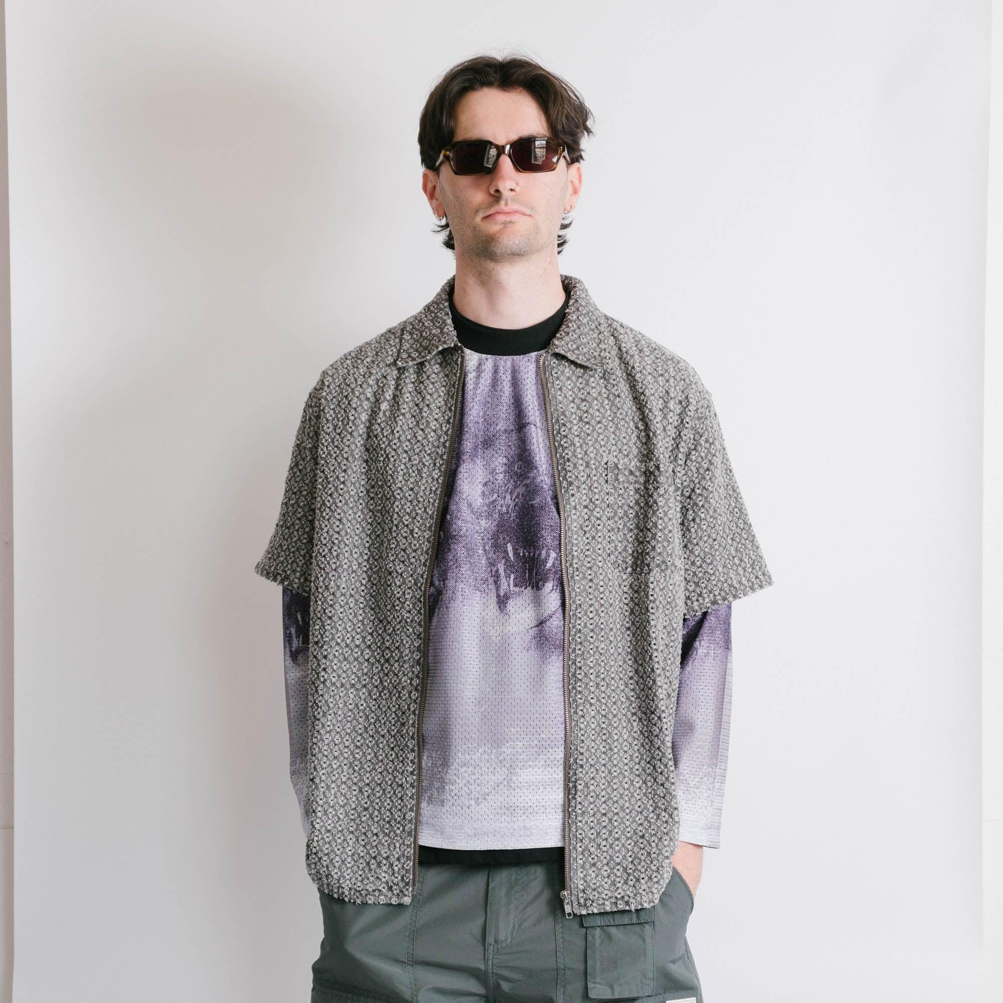 thisisneverthat Damaged Denim Zip SS Shirt - Grey