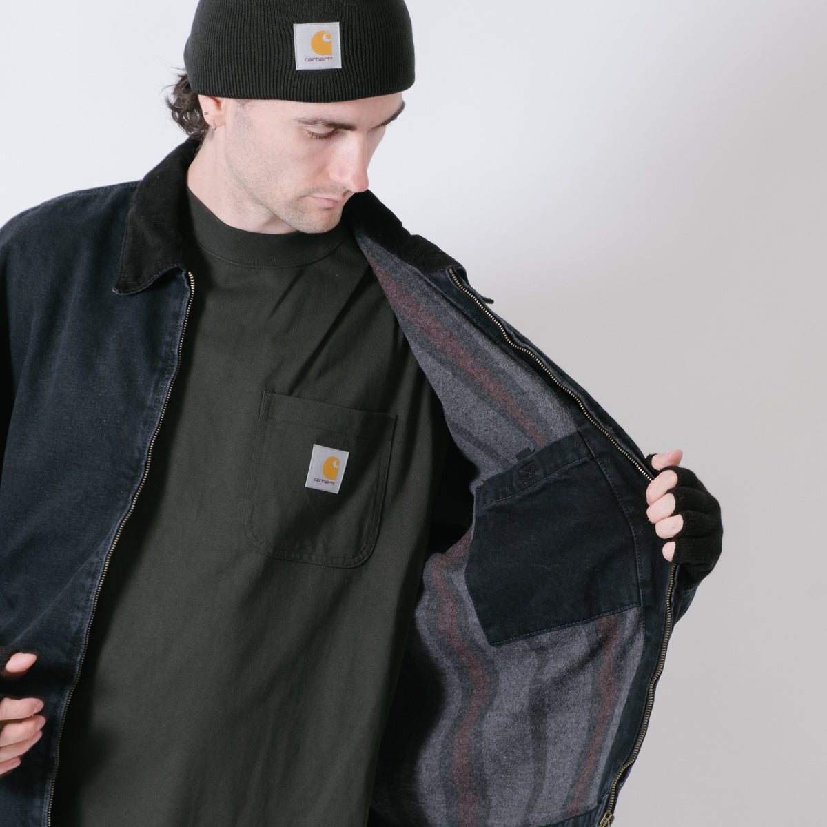 Carhartt WIP OG Detroit Jacket (Winter) - Smith Denim Black/Black Stone Washed