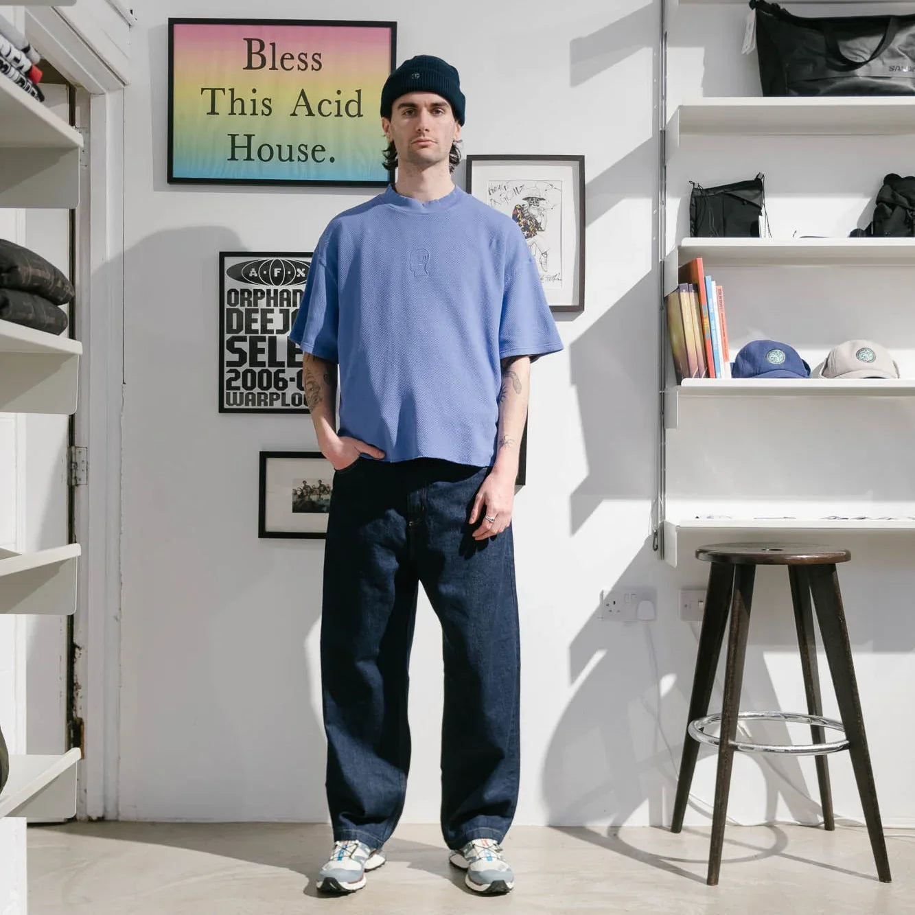 Brain Dead Boxy Pique Mock Neck T-Shirt - Blue - Never Never