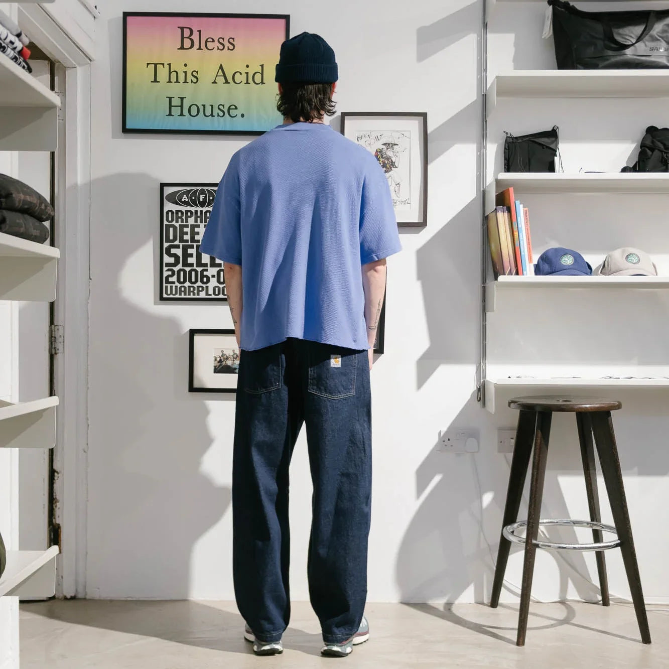 Brain Dead Boxy Pique Mock Neck T-Shirt - Blue - Never Never