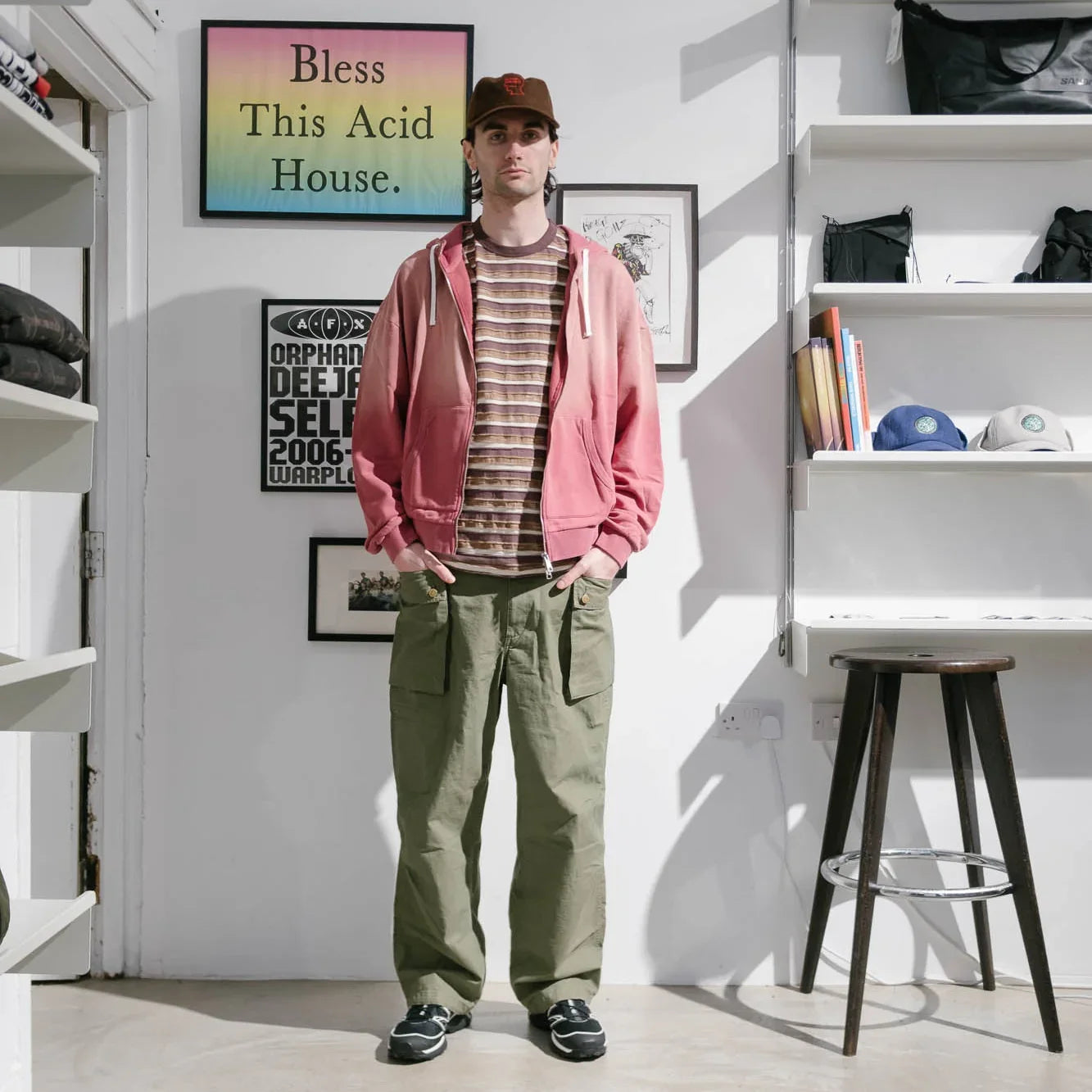 Brain Dead Padded Elbow Zip Up Hoodie - Brick - Never Never