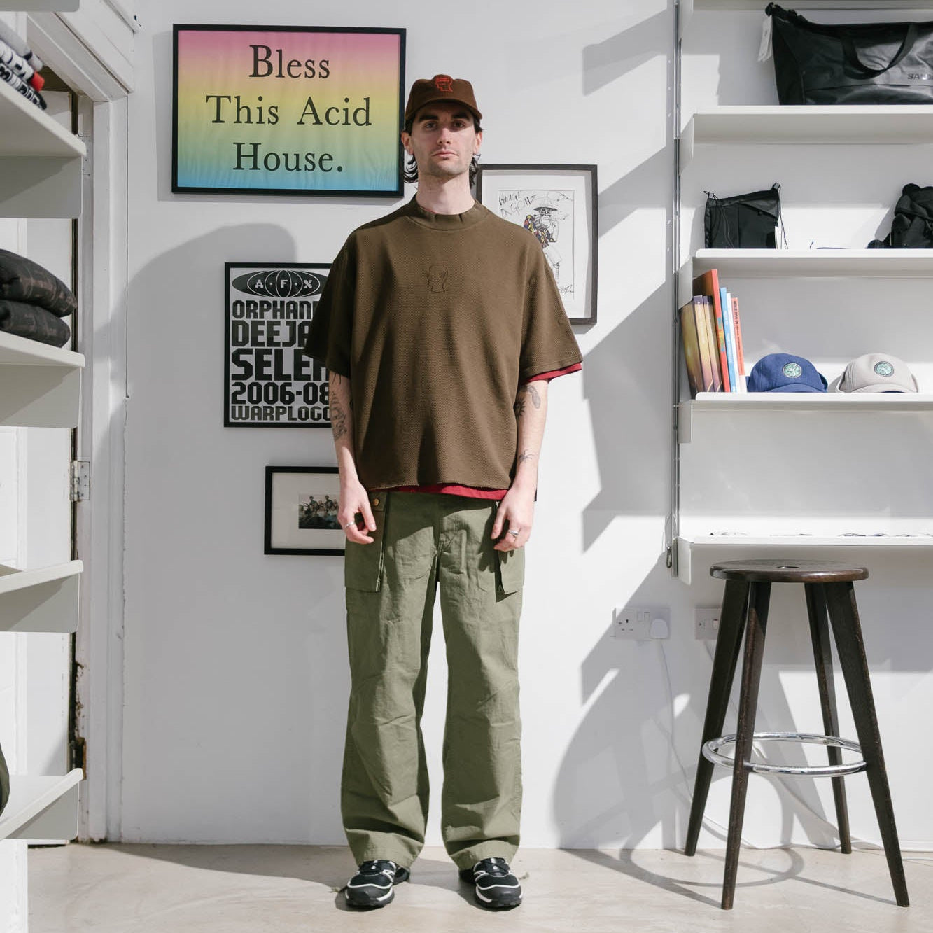 Brain Dead Boxy Pique Mock Neck T-Shirt - Brown