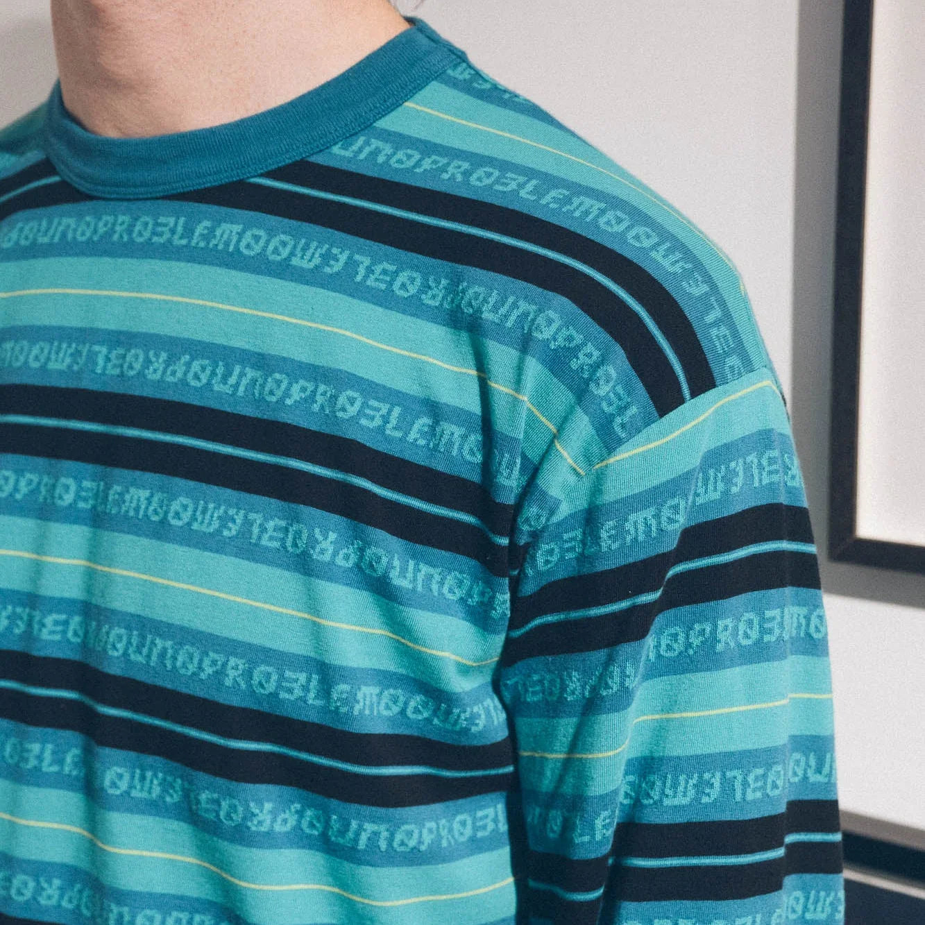 No Problemo Jacquard Stripe LS Tee - Aqua - Never Never