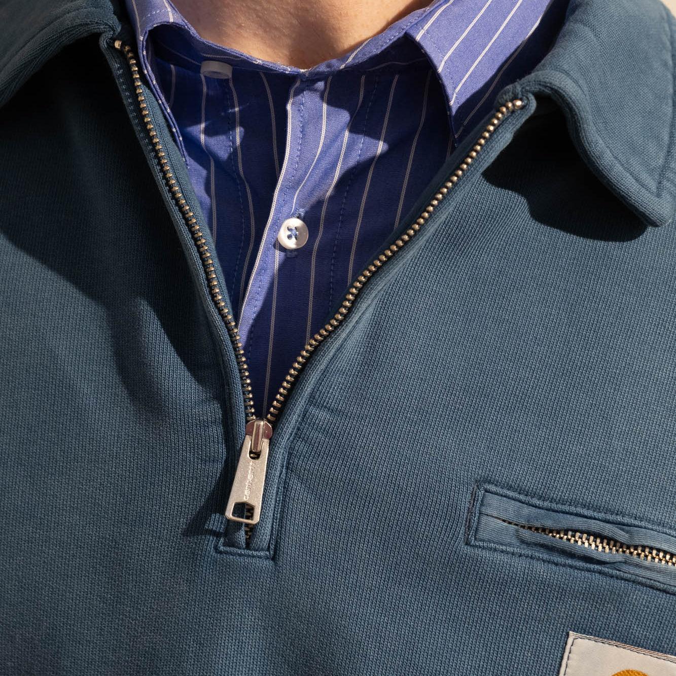 Carhartt WIP Half Zip Detroit Sweatshirt - Blue River Stonewashed - Never Never