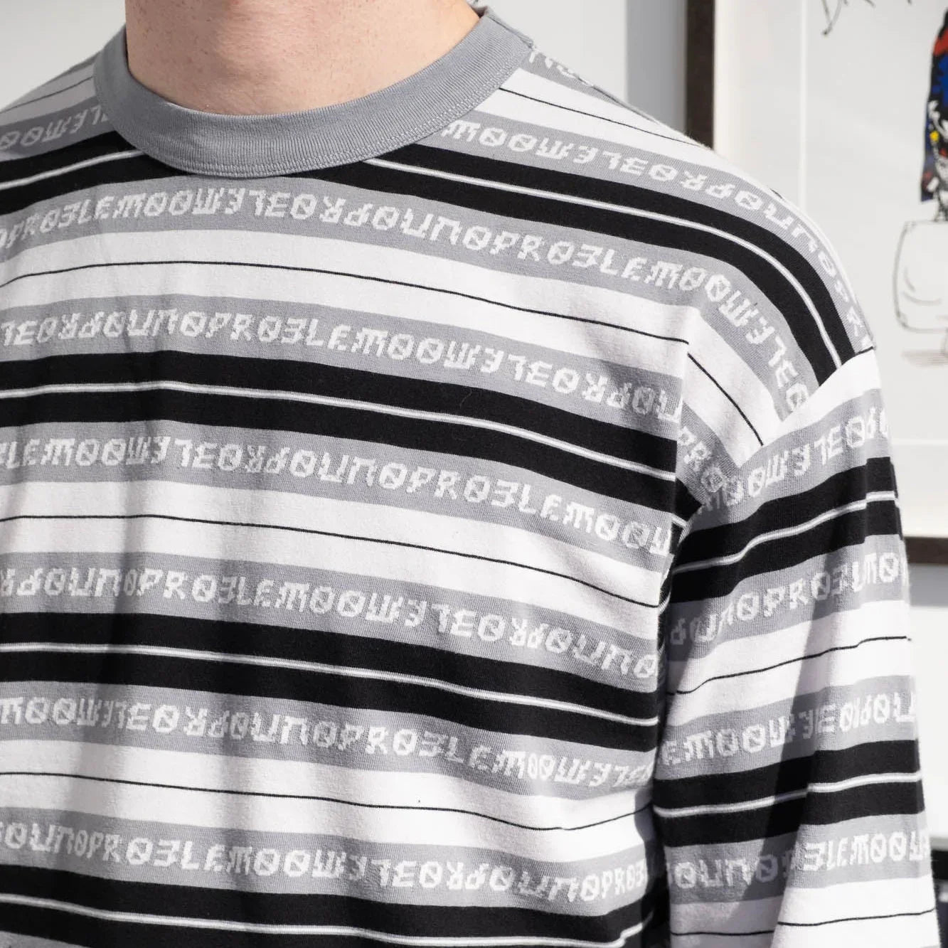 No Problemo Jacquard Stripe LS Tee - Black - Never Never