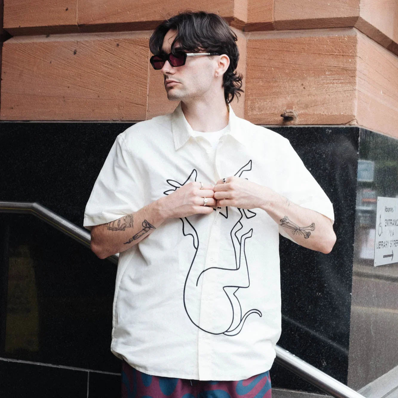 By Parra Vertical Horse Short Sleeve Shirt - Off White