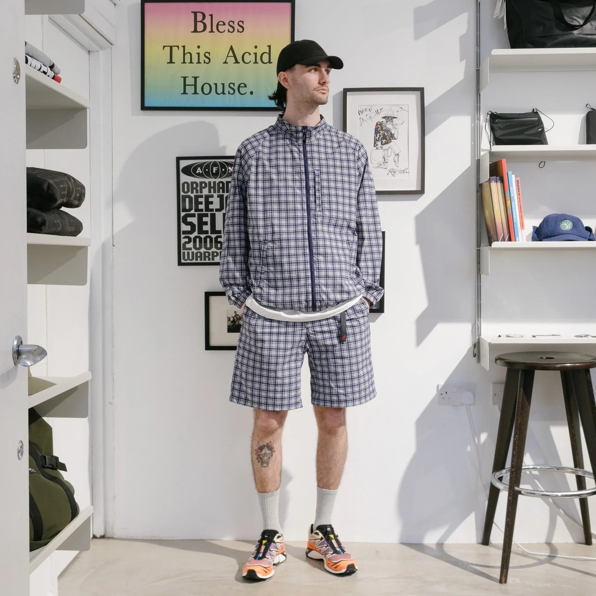 Gramicci Checkered Shell Short - Navy Check - Never Never