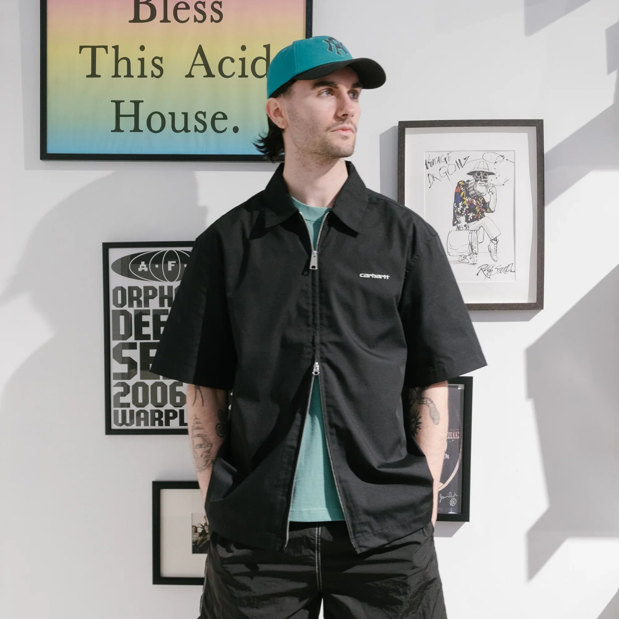 Carhartt WIP S/S Postal Zip Shirt - Black/Wax - Never Never