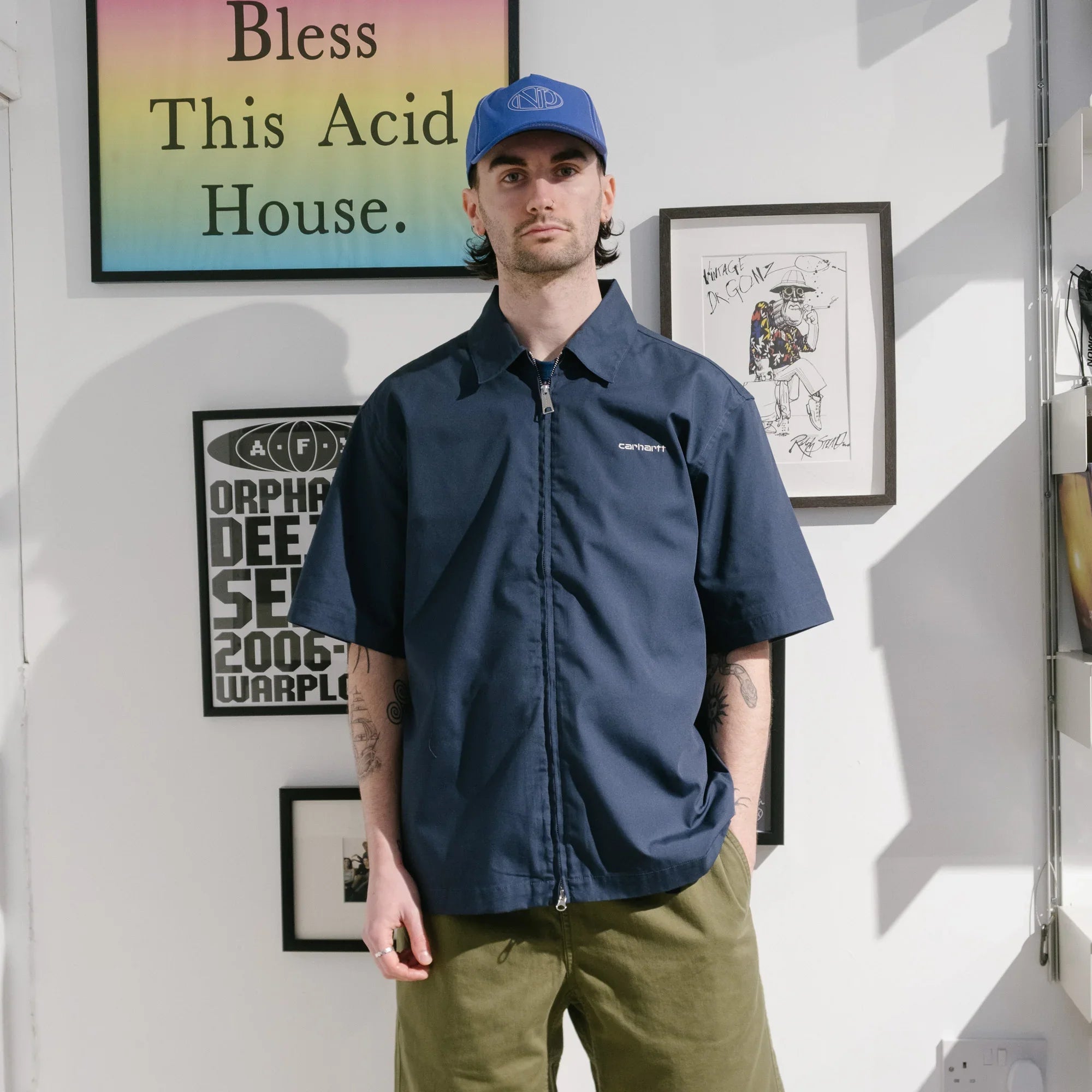 Carhartt WIP S/S Postal Zip Shirt - Blue/Wax - Never Never