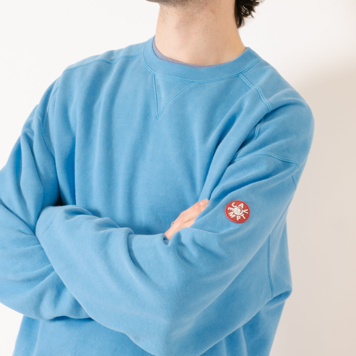 Cav Empt Overdye Panel Shoulder Crew Neck Sweater - Blue