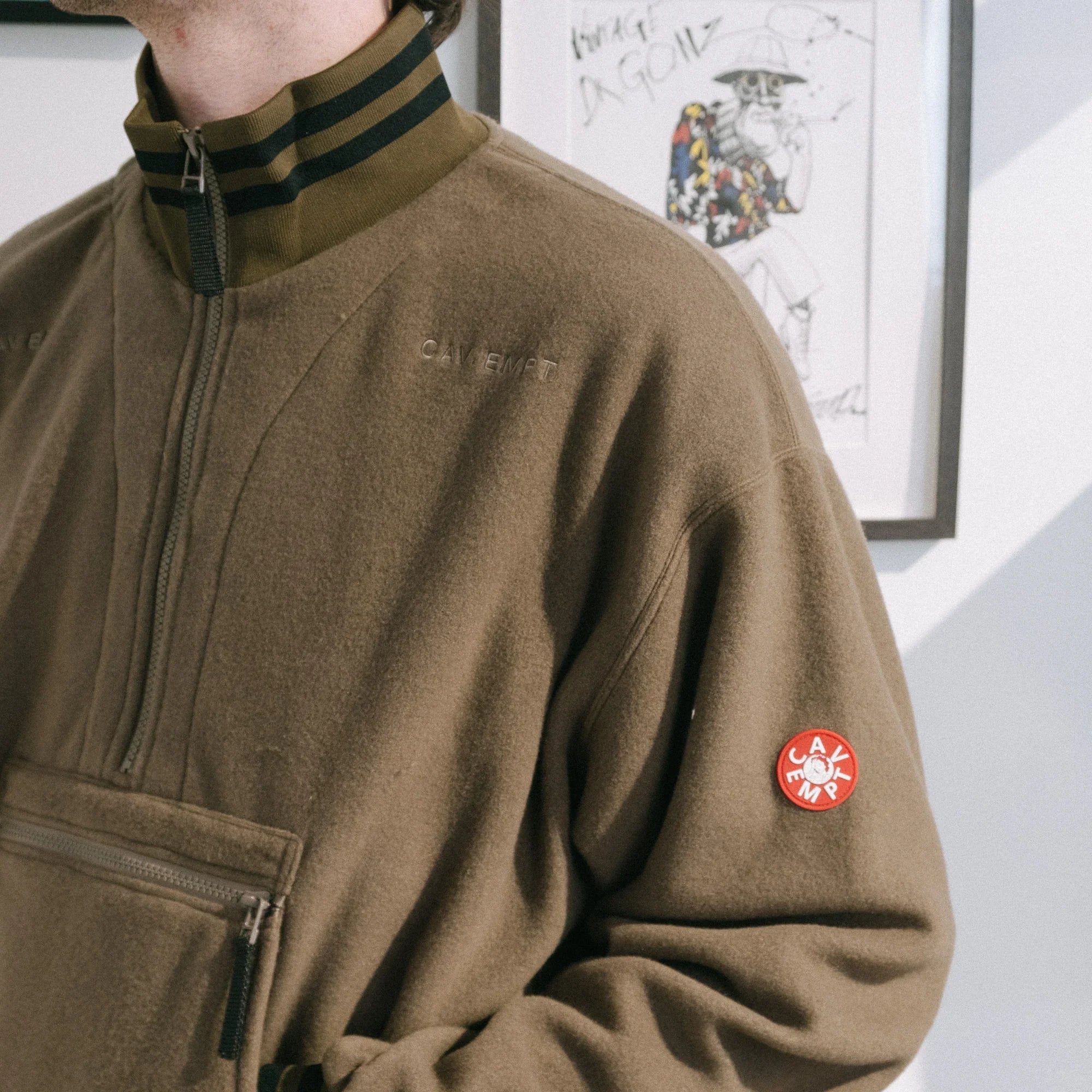 Cav Empt Fleece Half Zip Up - Khaki - Never Never