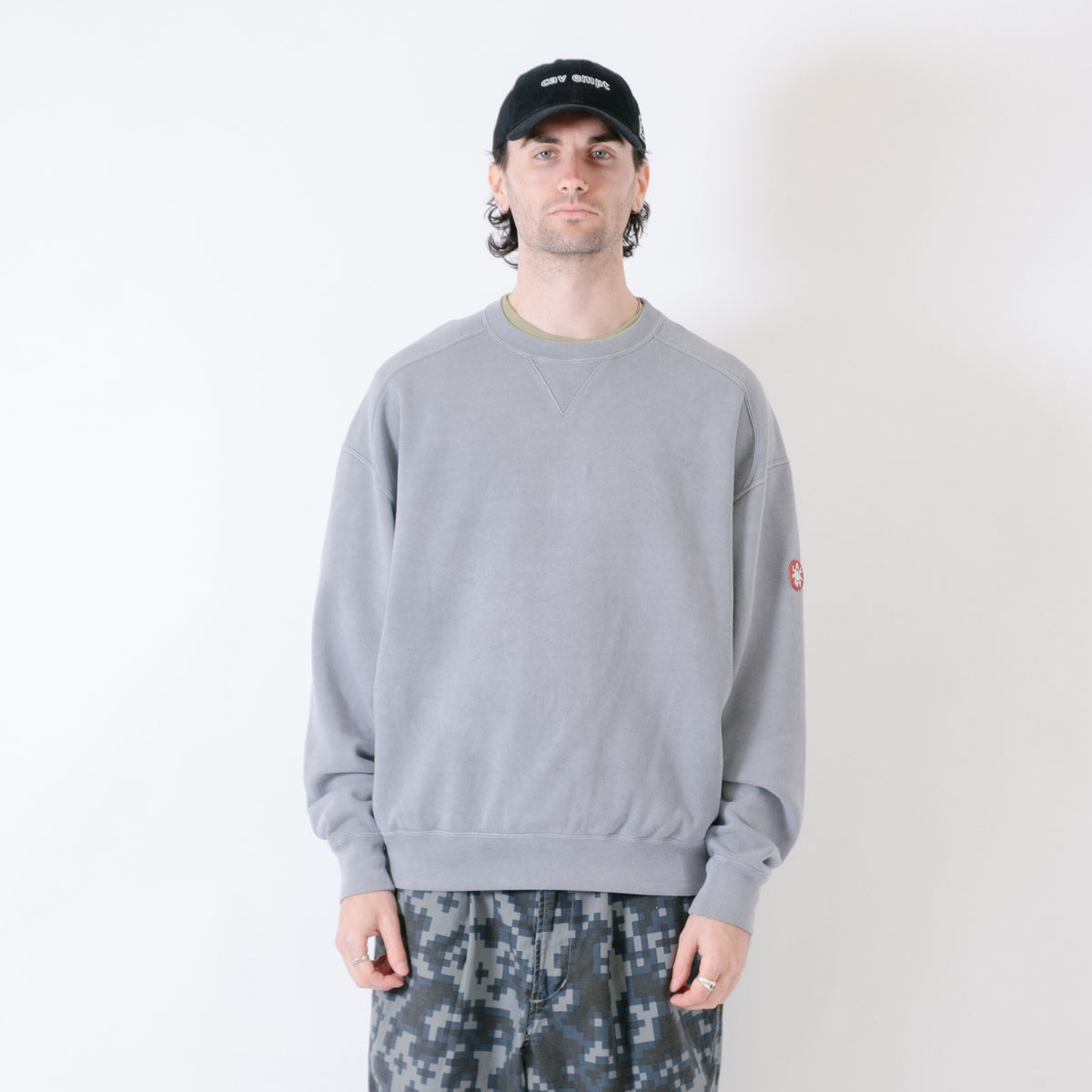 Cav Empt Overdye Panel Shoulder Crew Neck Sweater - Grey