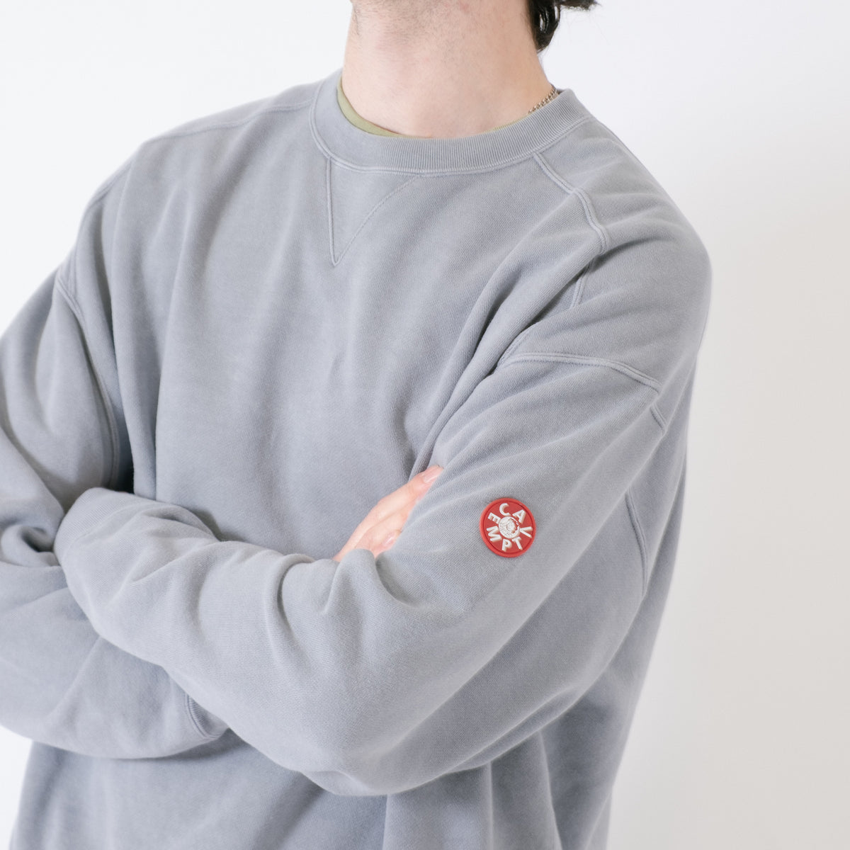 Cav Empt Overdye Panel Shoulder Crew Neck Sweater - Grey