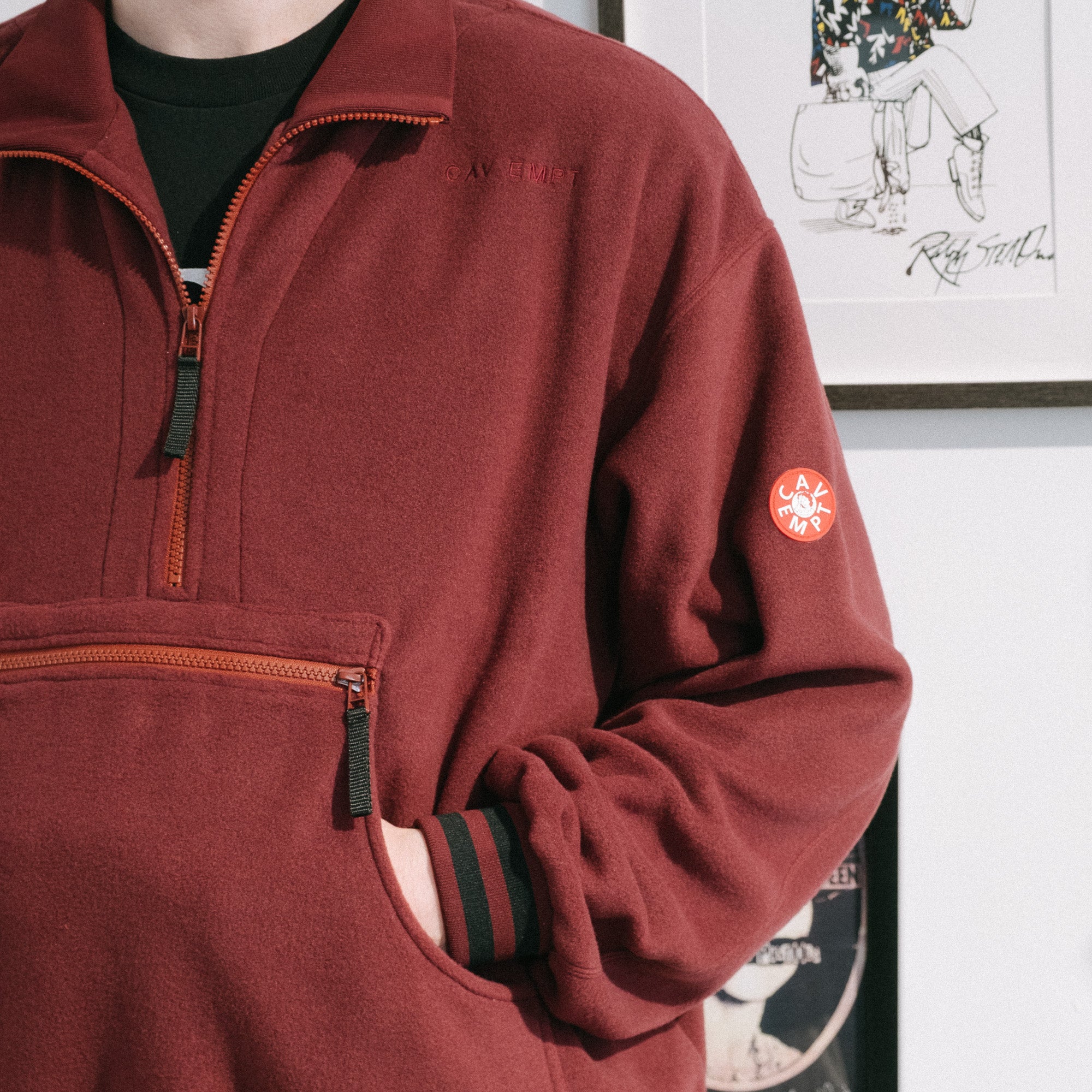 Cav Empt Fleece Half Zip Up - Burgundy - Never Never
