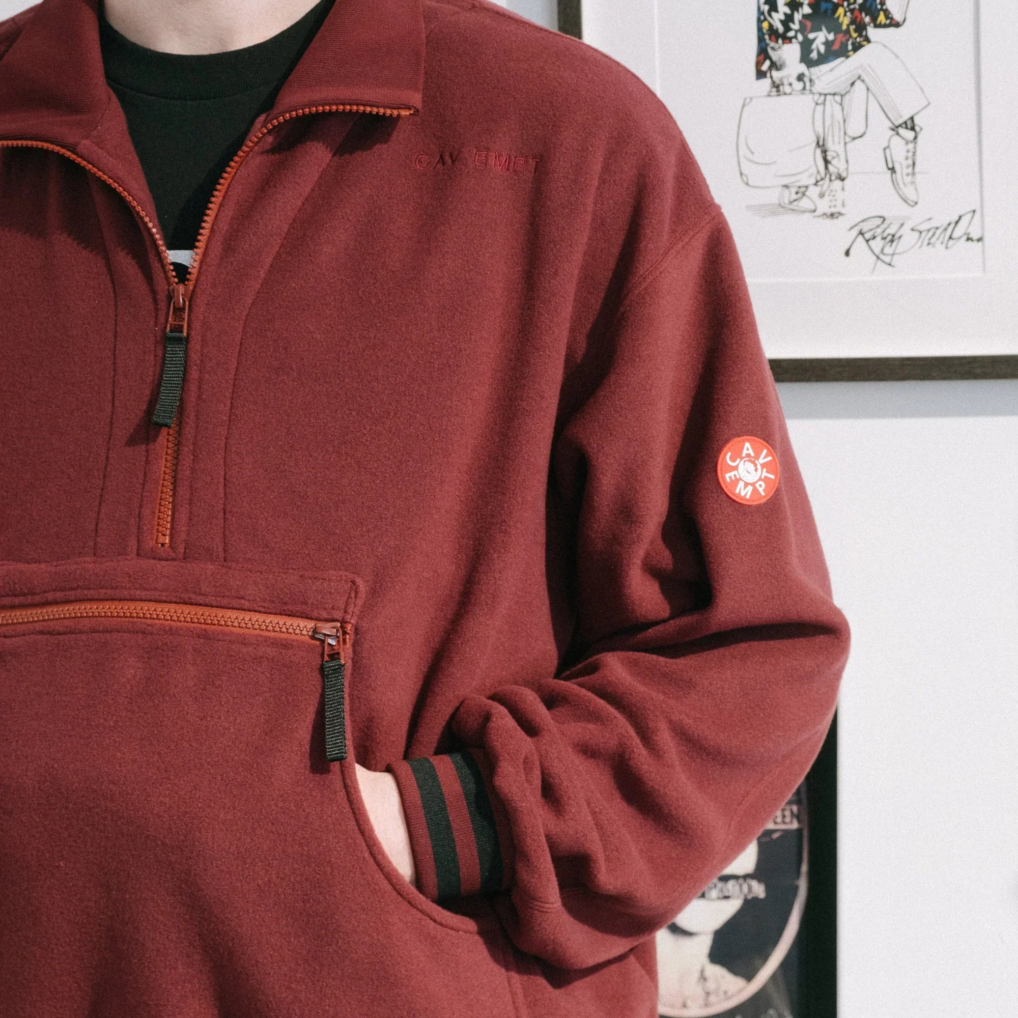 Cav Empt Fleece Half Zip Up - Burgundy - Never Never