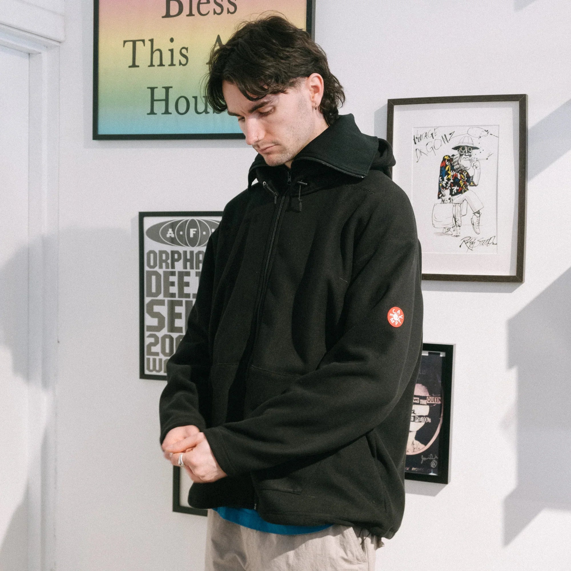 Cav Empt Attached Hood Fleece Zip Up - Black - Never Never
