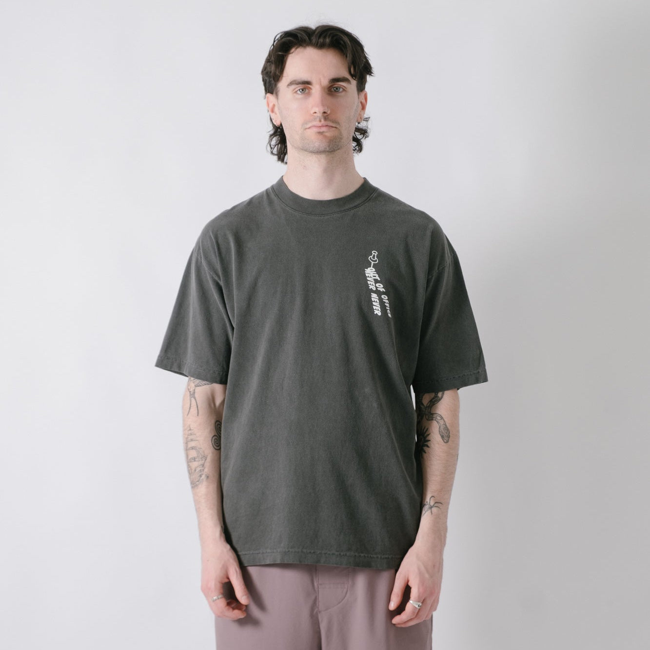 Never Never X Out Of Office Pin Tee - Washed Black