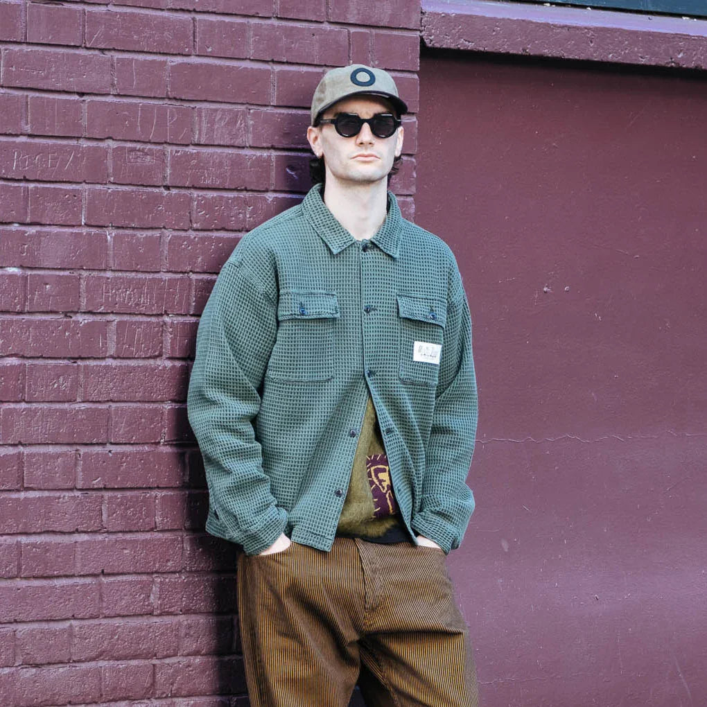 Brain Dead Waffle Button Front Shirt - Dark Green