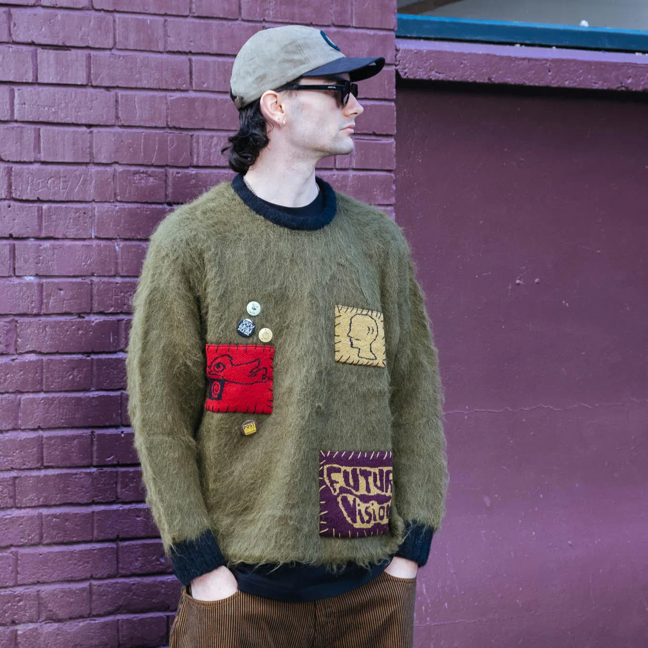 Brain Dead Future Vision Boxy Knit Sweater - Olive