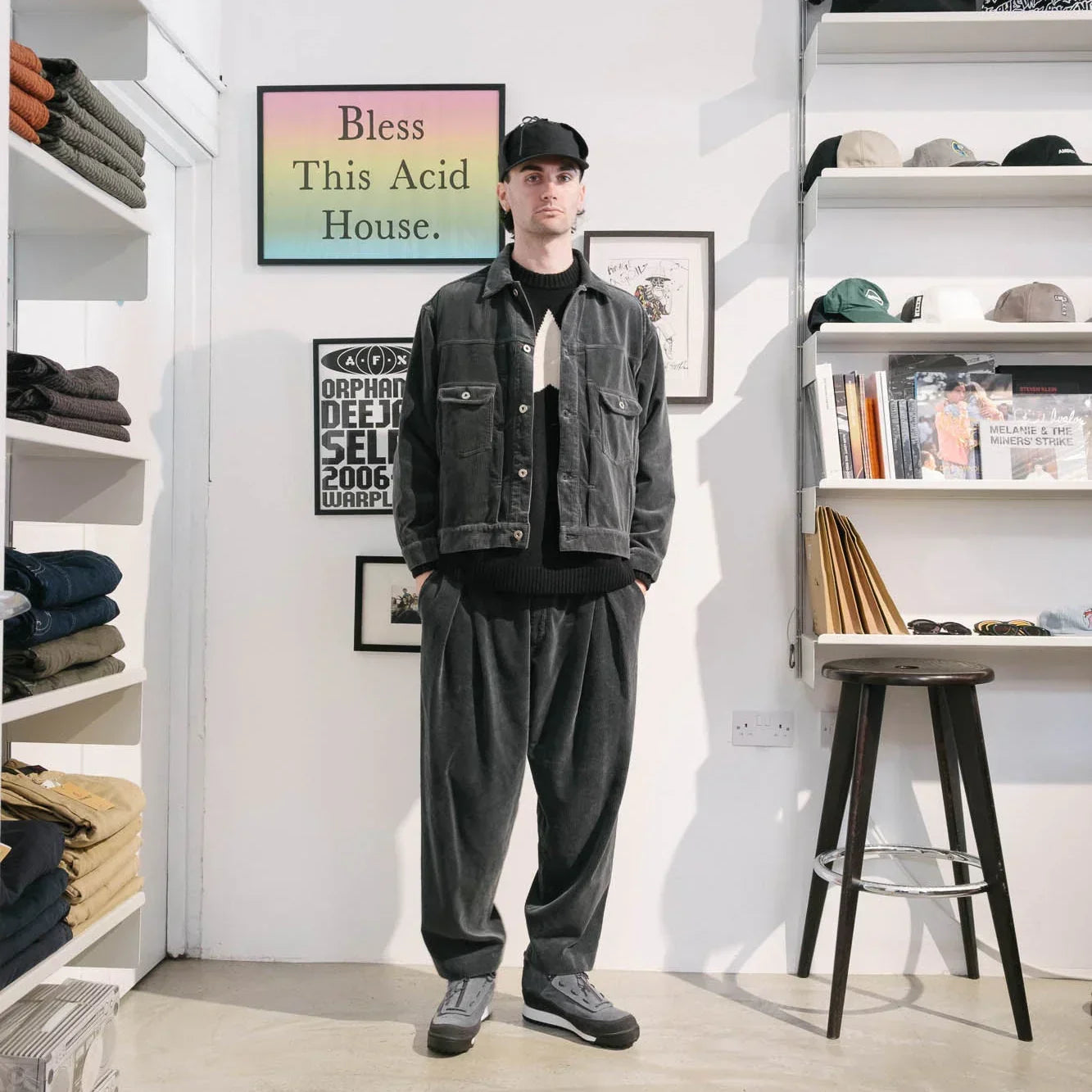 is-ness Corduroy Tuck Trousers - Charcoal