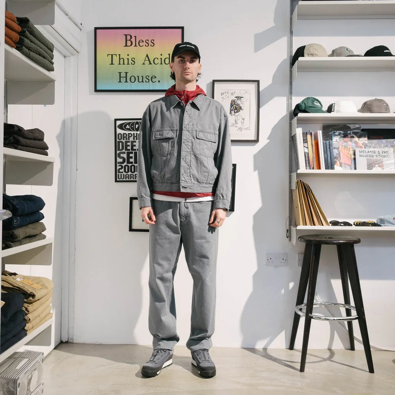 Cav Empt Washed Black Denim Trucker Jacket - Grey